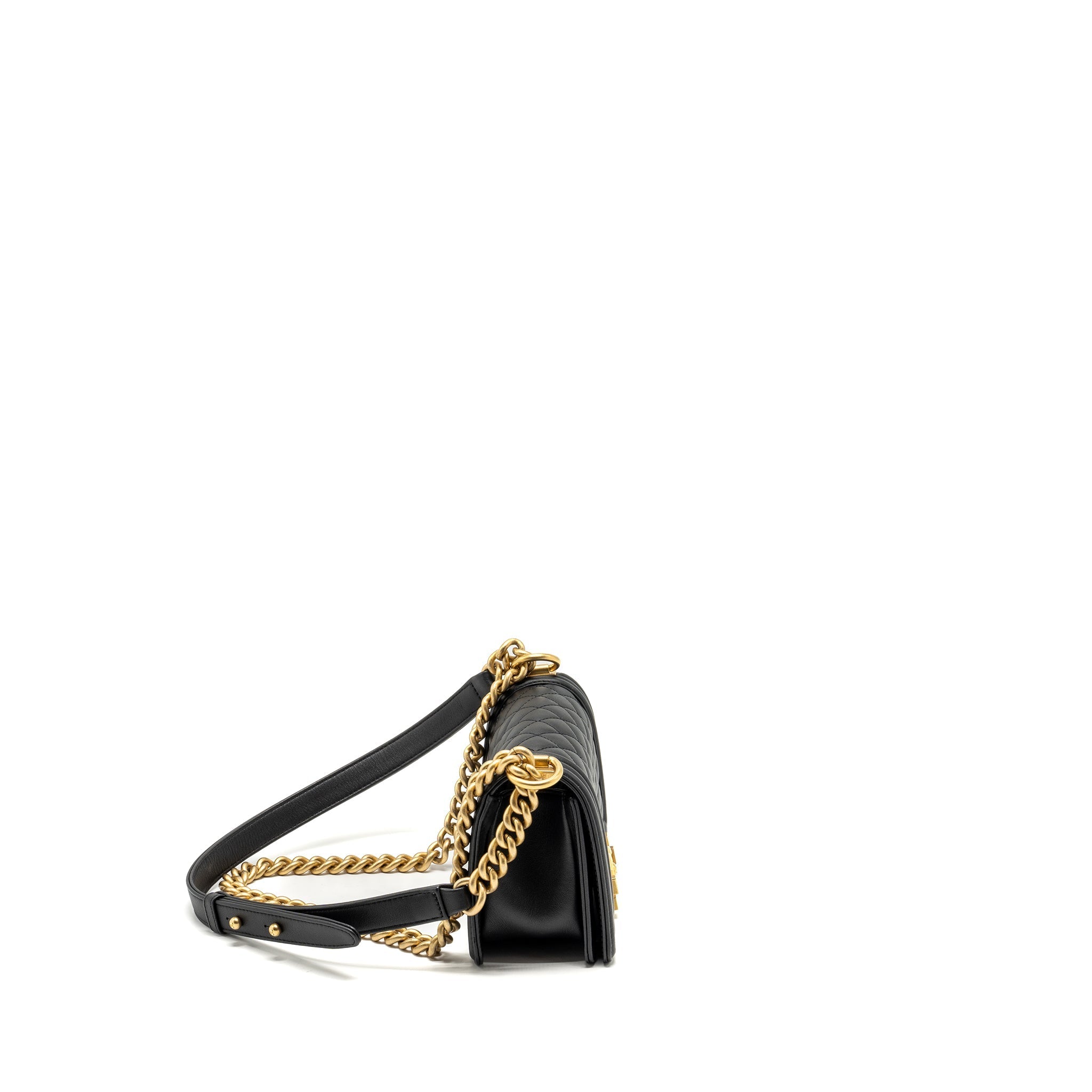 CHANEL SMALL BOY BAG CALFSKIN BLACK GHW (MICROCHIP)