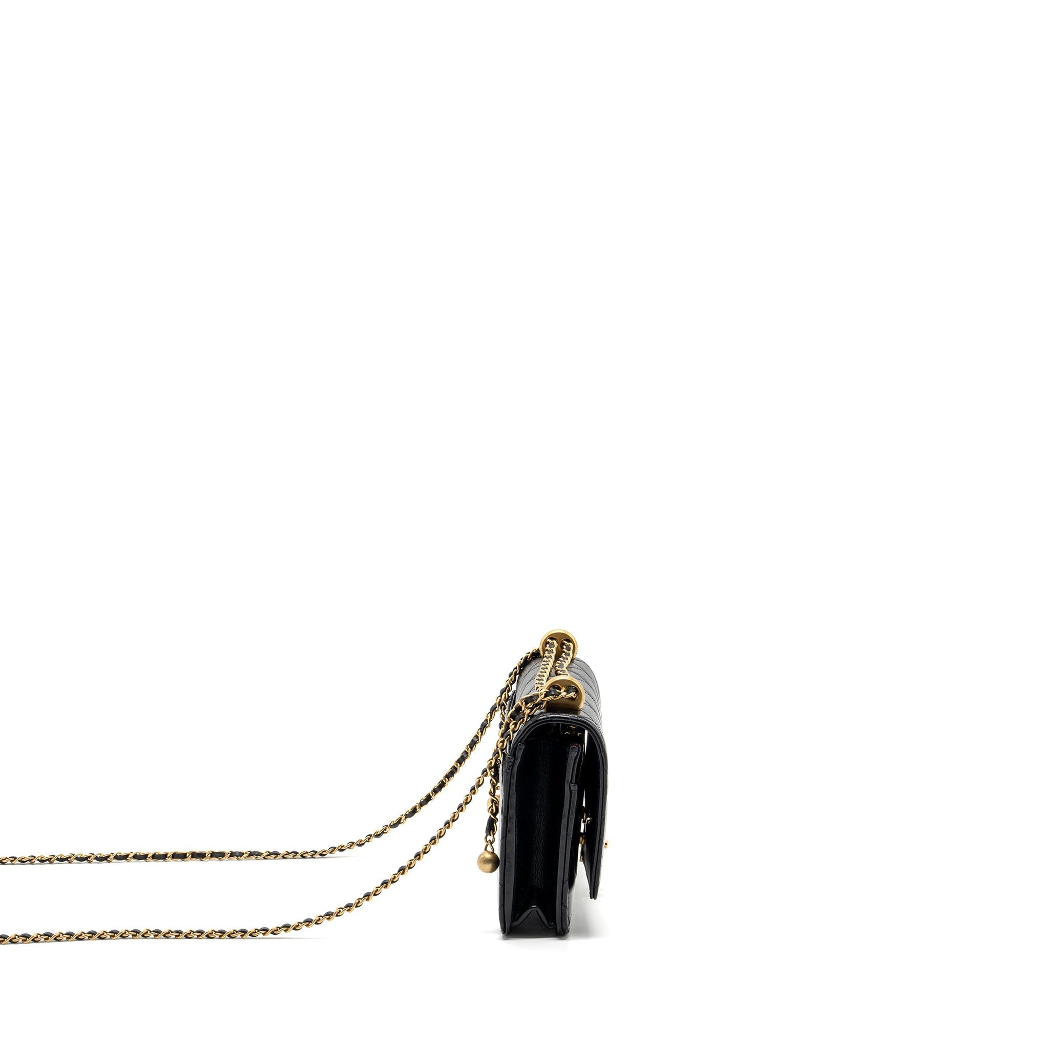 CHANEL 24C GOLD CRUSH WALLET ON CHAIN CALFSKIN BLACK GHW (MICROCHIP)