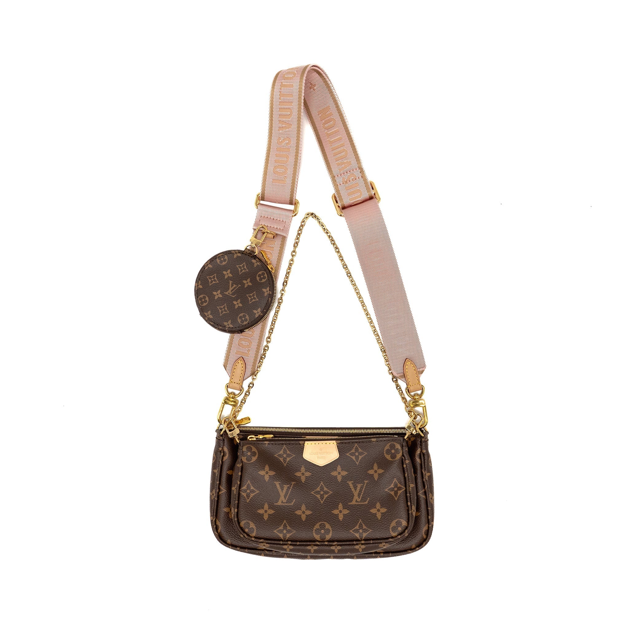 LOUIS VUITTON MULTI POCHETTE ACCESSORIES MONOGRAM CANVAS PINK STRAP GHW