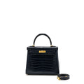 HERMES KELLY 25 MATTE CROCODILE ALLIGATOR MISSISSIPPIENSIS BLUE INDIGO GHW