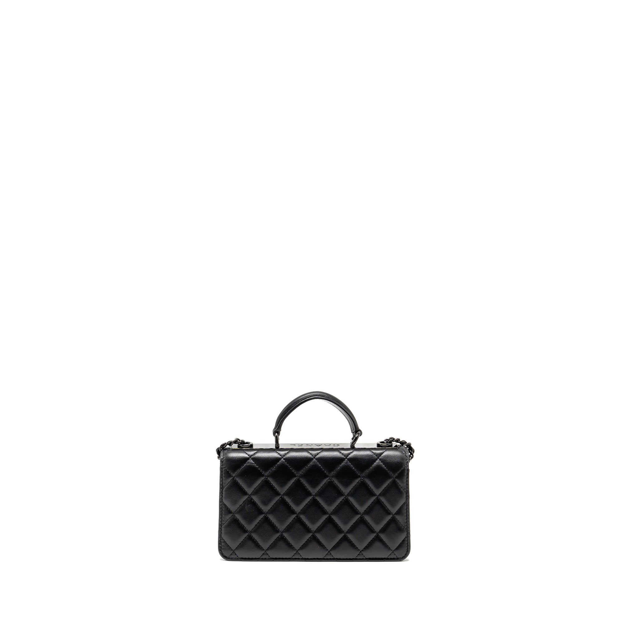 CHANEL TOP HANDLE FLAP WALLET WITH CHAIN LAMBSKIN SO BLACK (MICROCHIP)