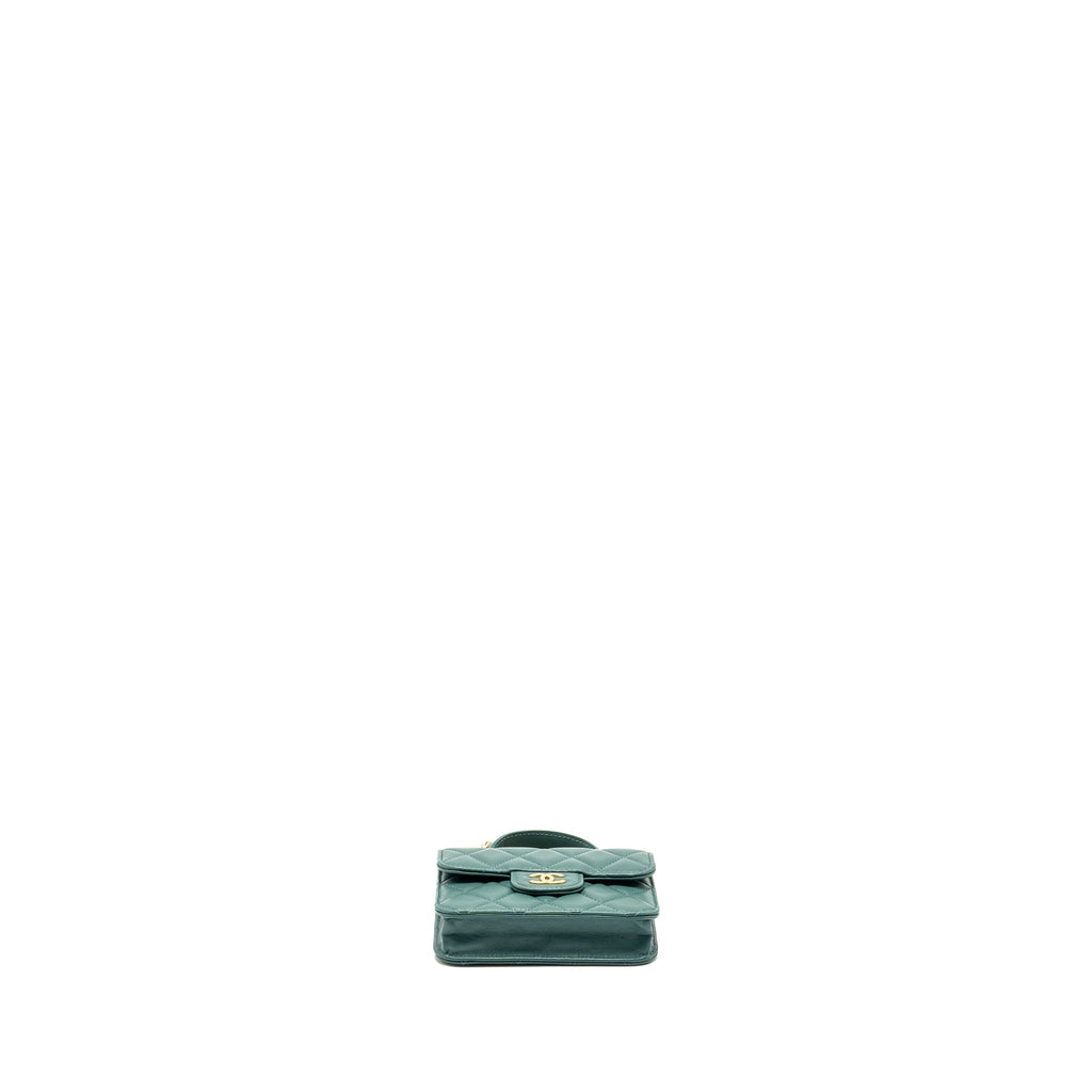 CHANEL TOP HANDLE MINI FLAP BAG WITH CHAIN LAMBSKIN GREEN GHW