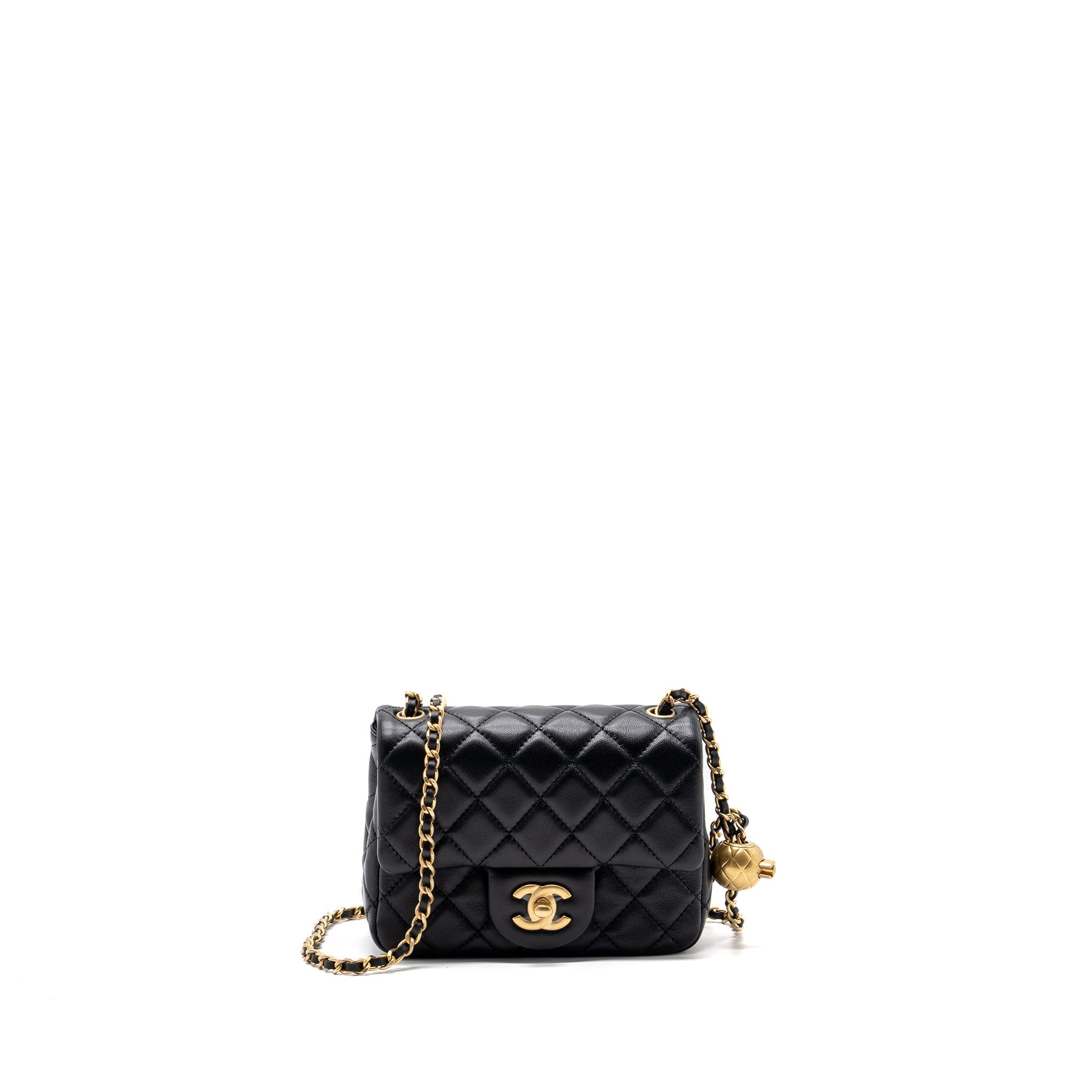 CHANEL PEARL CRUSH MINI SQUARE FLAP BAG LAMBSKIN BLACK GHW(MICROCHIP)