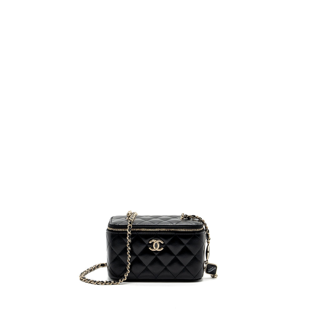 CHANEL LONG VANITY CASE WITH CHARMS CHAIN CALFSKIN BLACK LGHW (MICROCHIP)