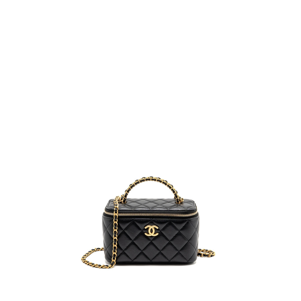 CHANEL TOP HANDLE LONG VANITY LAMBSKIN BLACK GHW(MICROCHIP)
