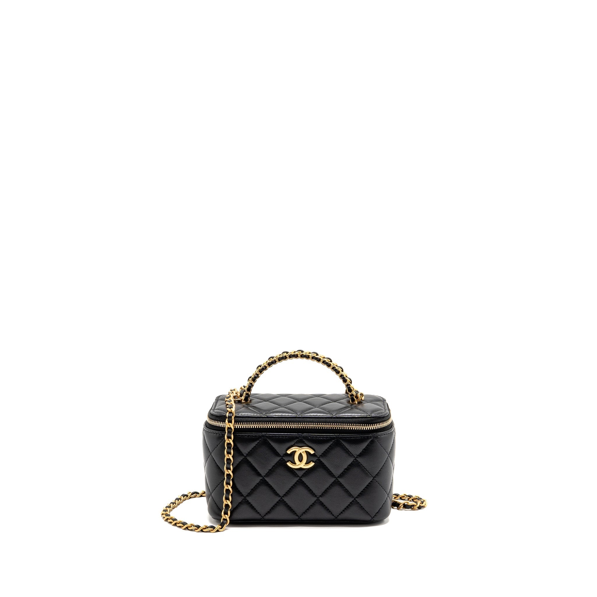 CHANEL TOP HANDLE LONG VANITY LAMBSKIN BLACK GHW(MICROCHIP)