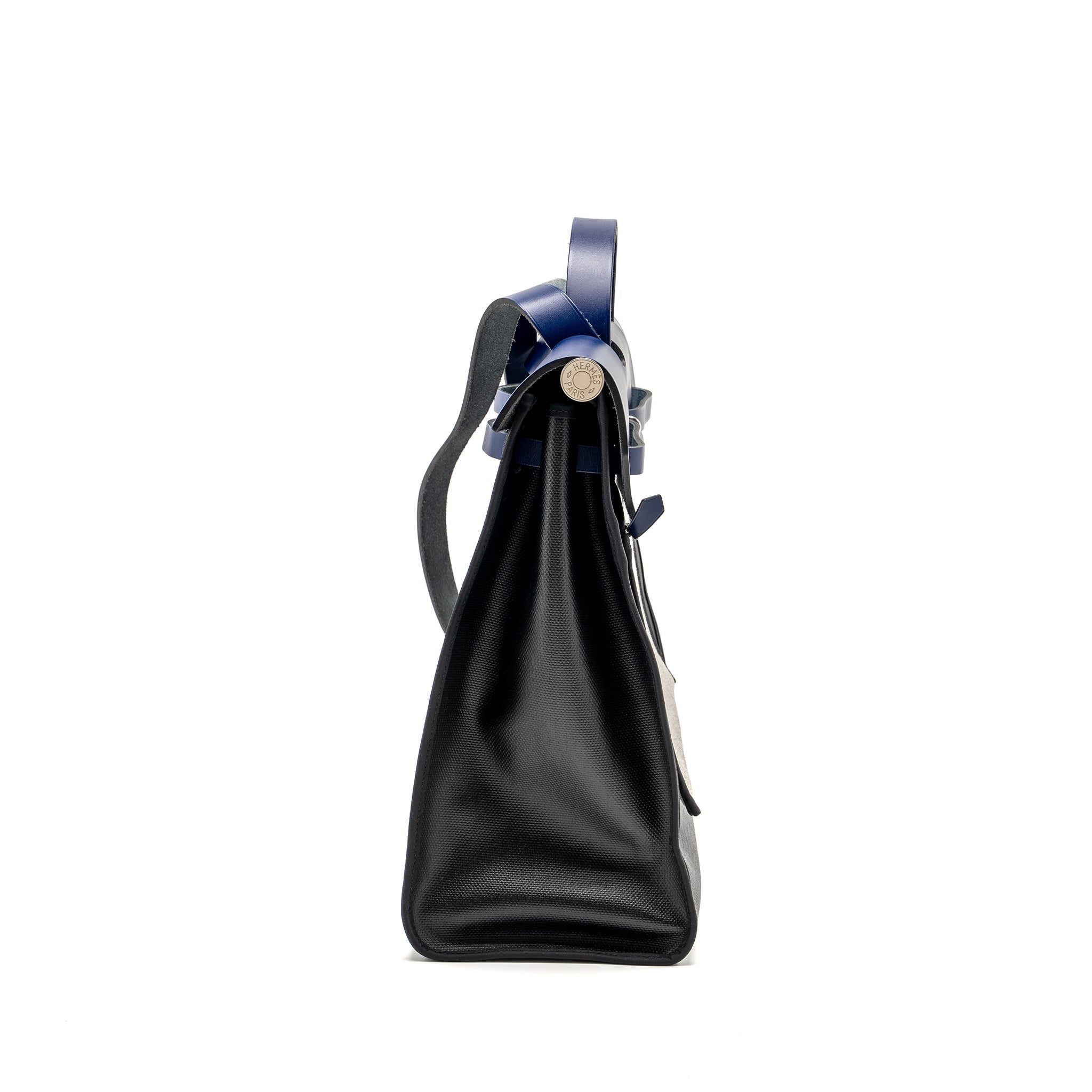 HERMES HERBAG 39 ZIP BAG BERLINE CANVAS / LEATHER BLACK / BLUE SHW