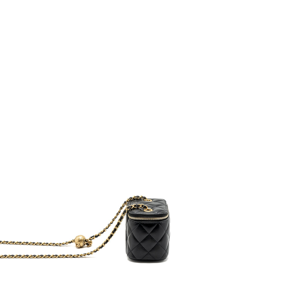 CHANEL PEARL CRUSH MINI VANITY WITH CHAIN LAMBSKIN BLACK GHW