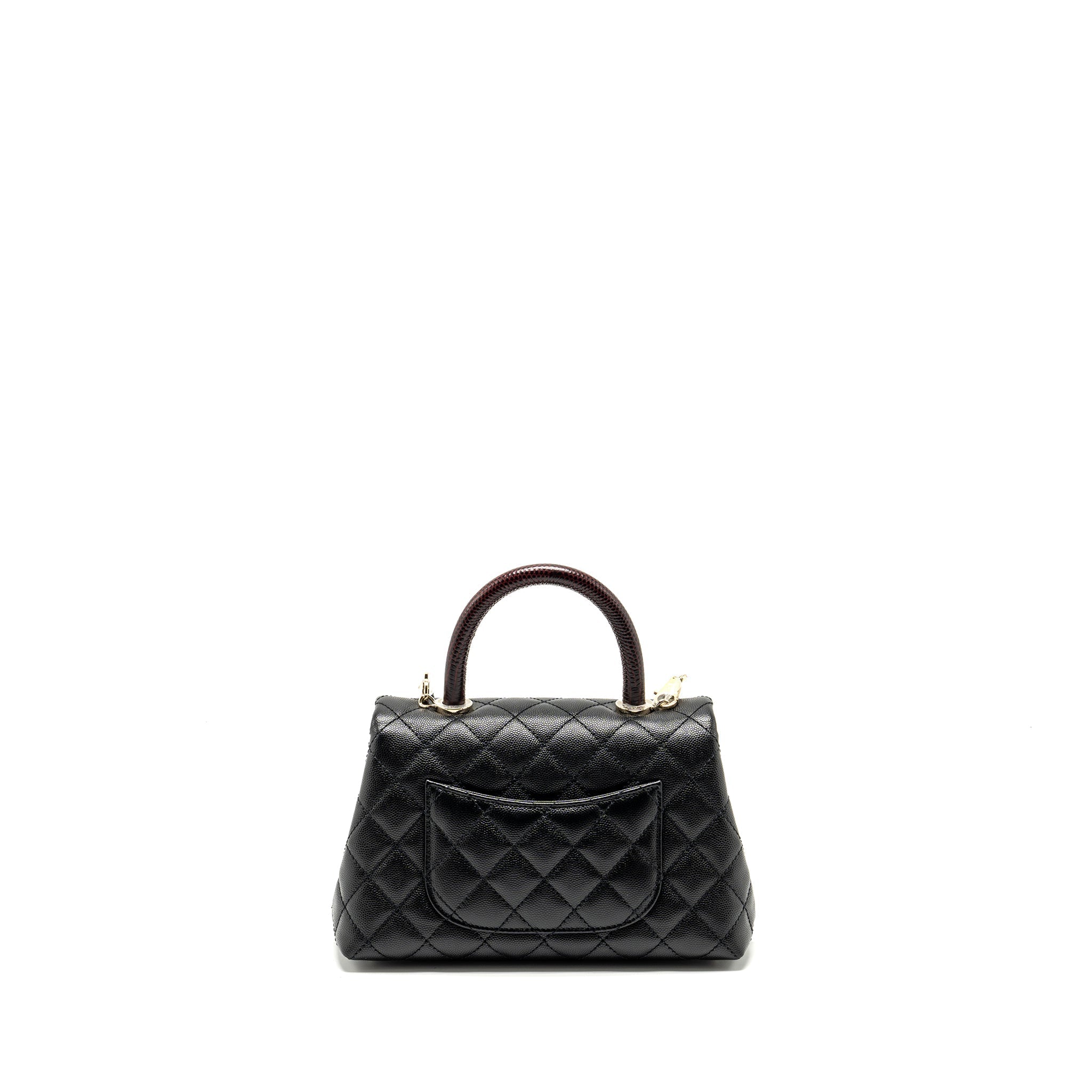 CHANEL SMALL COCO HANDLE WITH LIZARD EMBOSSED HANDLE CAVIAR BLACK LGHW
