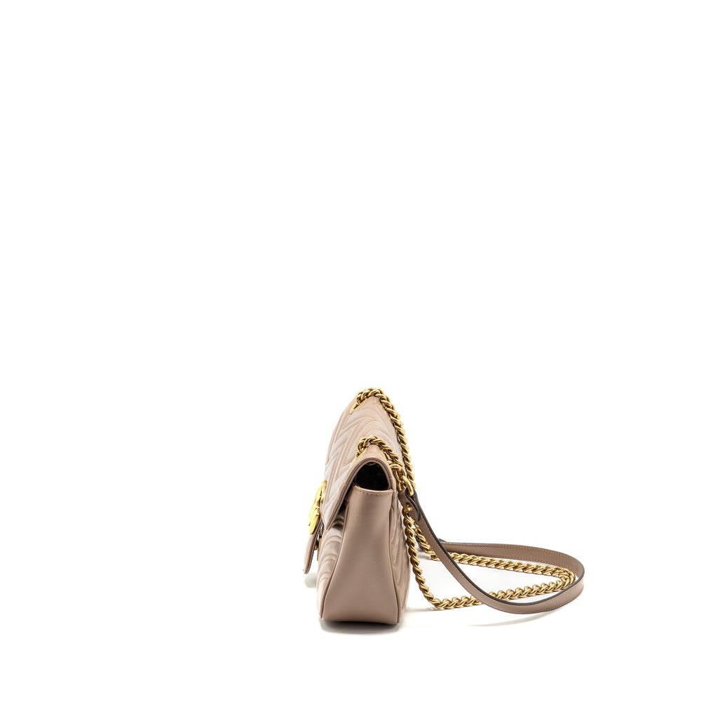 GUCCI SMALL GG MARMONT SHOULDER BAG CALFSKIN BEIGE GHW
