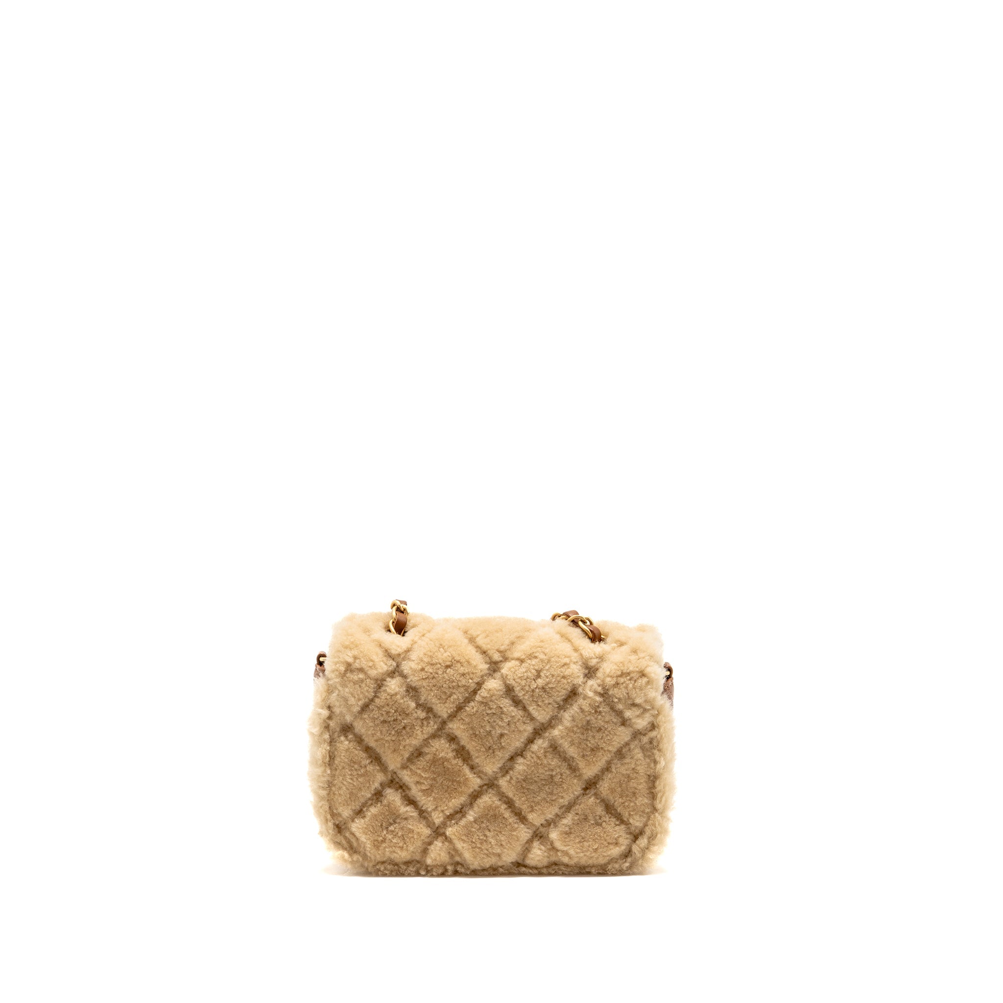 CHANEL MINI SHEARLING FLAP BAG LAMBSKIN DARK BROWN GHW (MICROCHIP)
