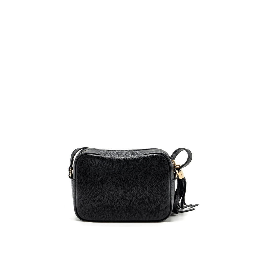 GUCCI SOHO DISCO CAMERA BAG GRAINED CALFSKIN BLACK GHW