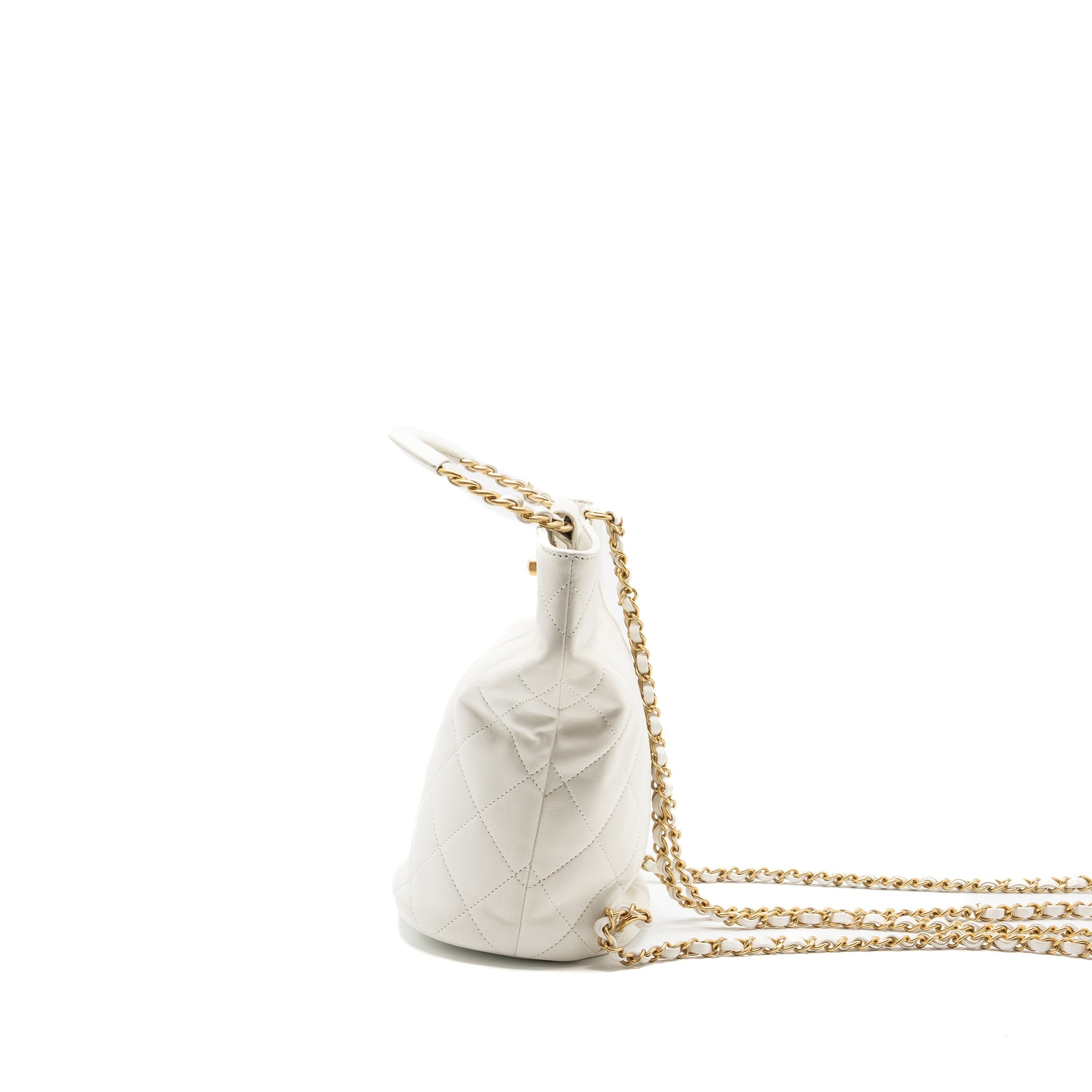 CHANEL ROUND HANDLE BUCKET BACKPACK LAMBSKIN WHITE GHW