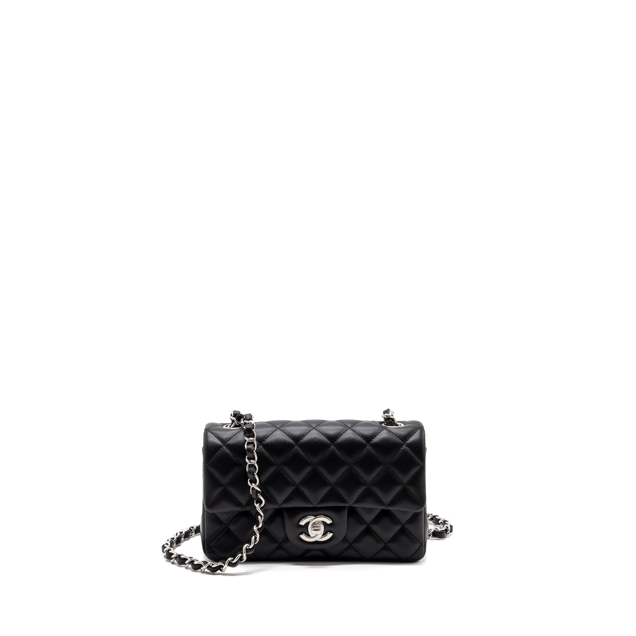 CHANEL CLASSIC MINI RECTANGULAR FLAP BAG LAMBSKIN BLACK SHW (MICROCHIP)
