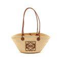 LOEWE SMALL ANAGRAM BASKET BAG IRACA PALM/CALFSKIN NATURAL/TAN