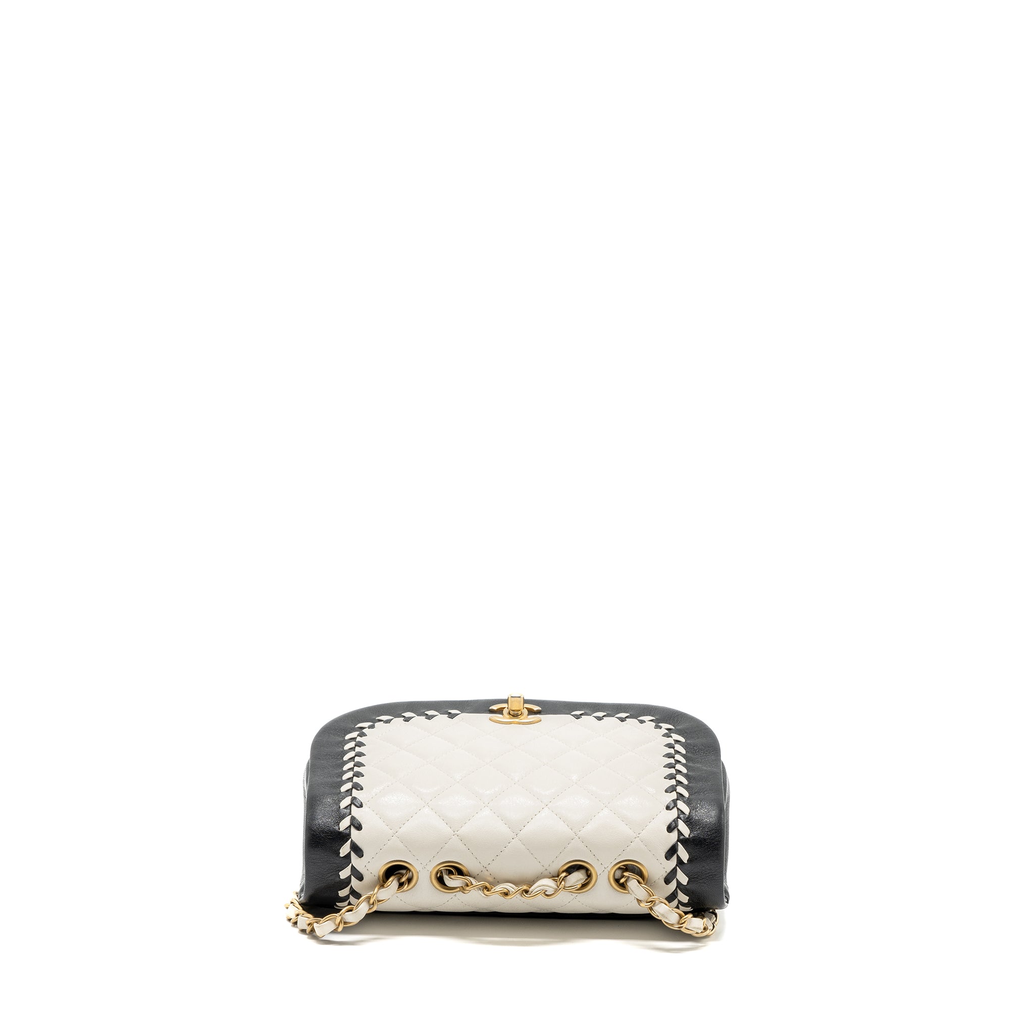 CHANEL QUILTED FLAP BAG LAMBSKIN WHITE/ BLACK GHW