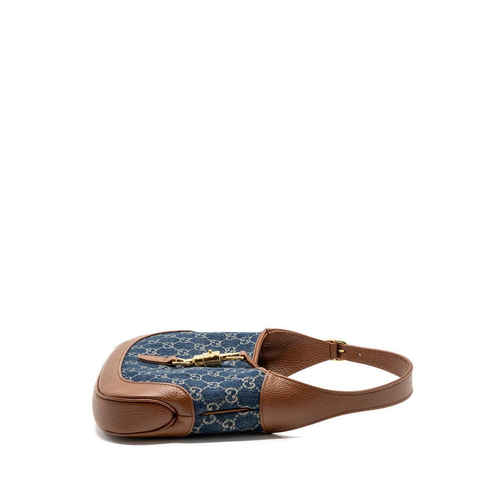 GUCCI JACKIE 1961 SMALL SHOULDER BAG DENIM / CALFSKIN BLUE/ BROWN GHW