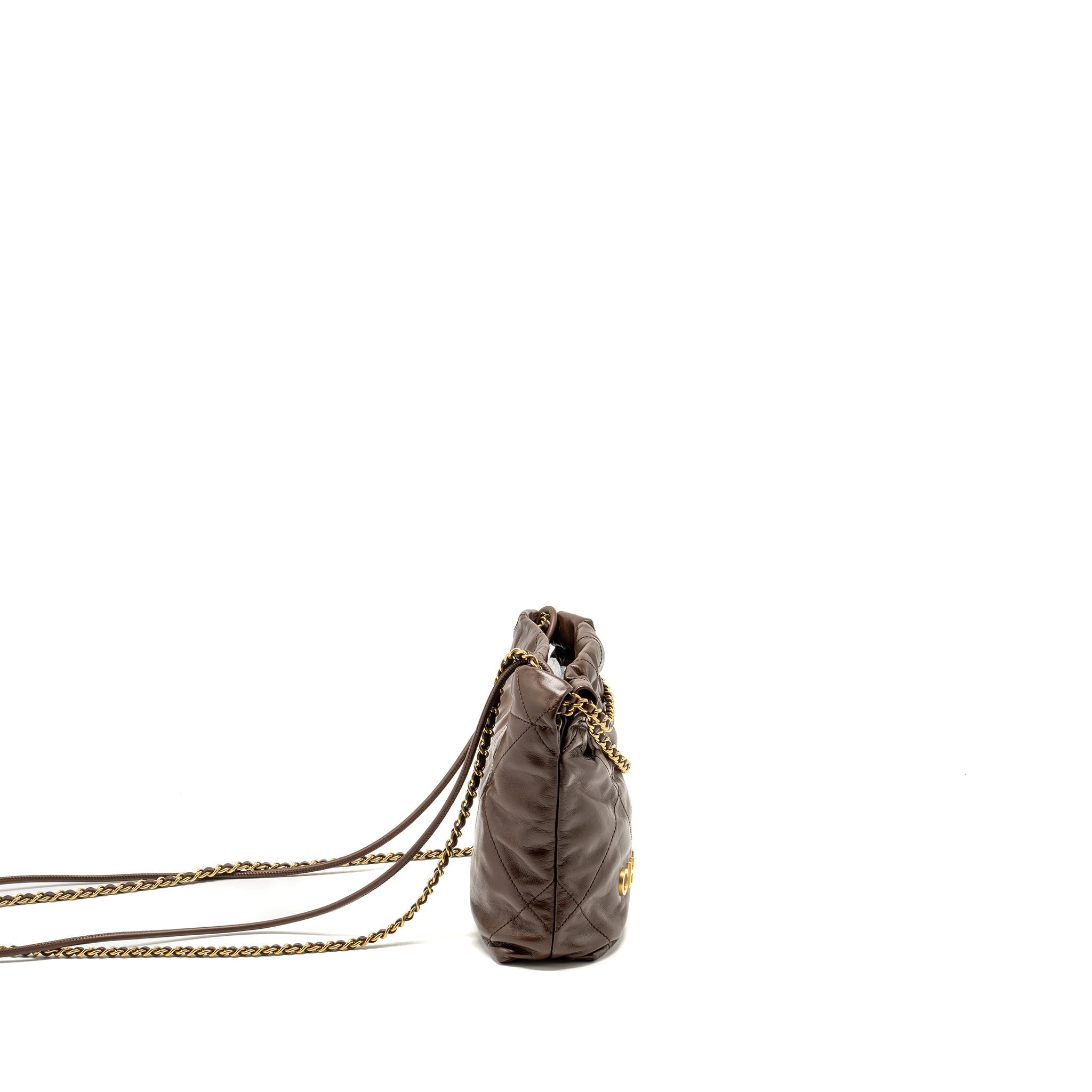 CHANEL MINI 22 BAG SHINY CALFSKIN CHOCOLATE GHW (MICROCHIP)