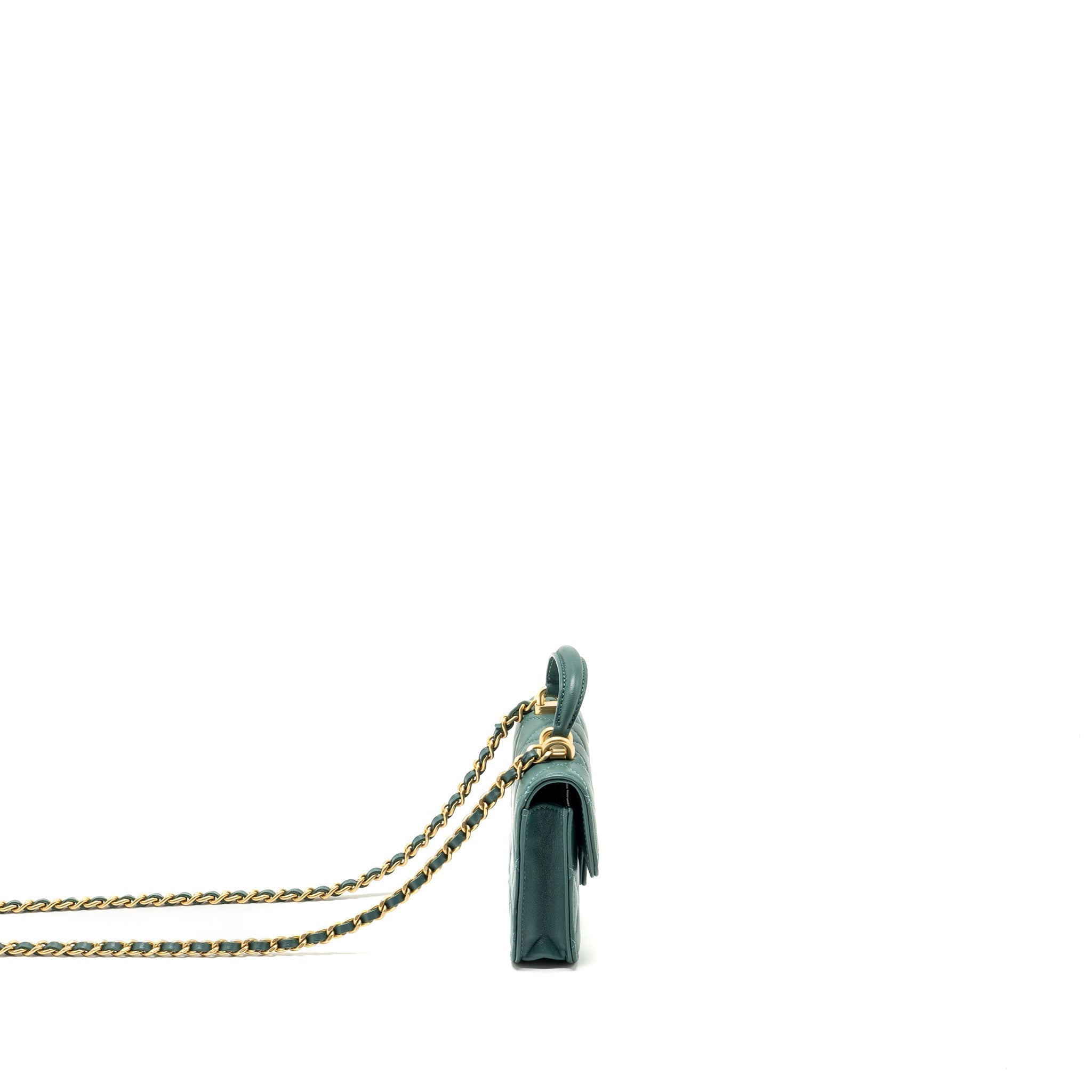 CHANEL TOP HANDLE MINI FLAP BAG WITH CHAIN LAMBSKIN GREEN GHW