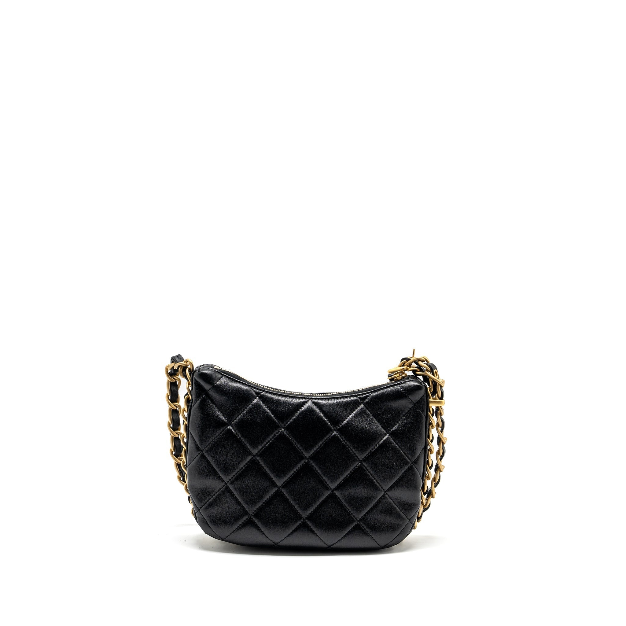 CHANEL 23K HOBO BAG WITH ADJUSTABLE CHAIN LAMBKIN BLACK GHW (MICROCHIP)