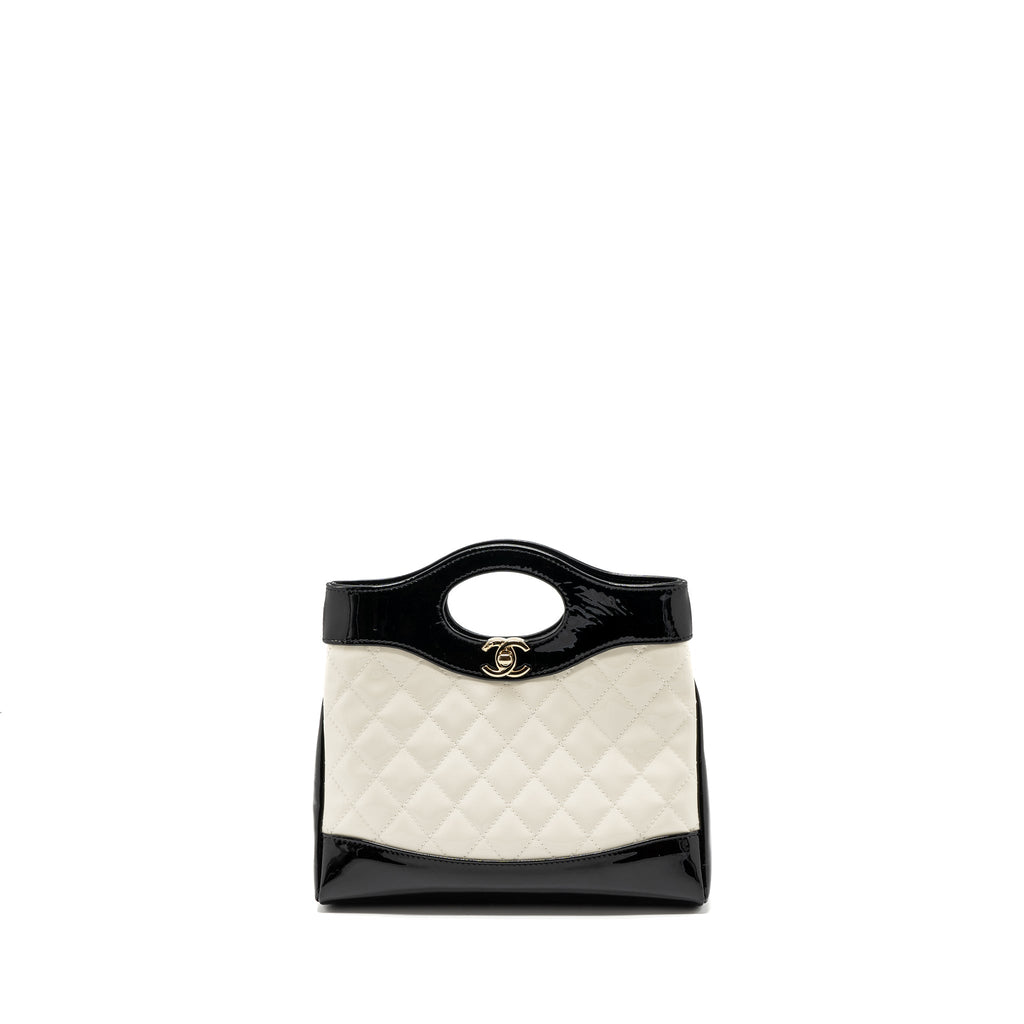 CHANEL MINI 31 BAG PATENT BLACK/WHITE LGHW (MICROCHIP)