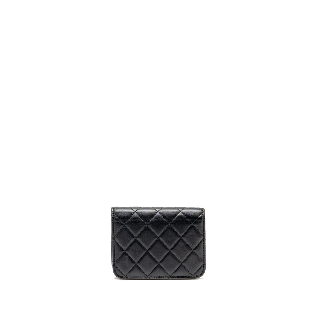CHANEL ZIRCONIUM FLAP CLUTCH/CARD HOLDER WITH CHAIN LAMBSKIN BLACK GHW