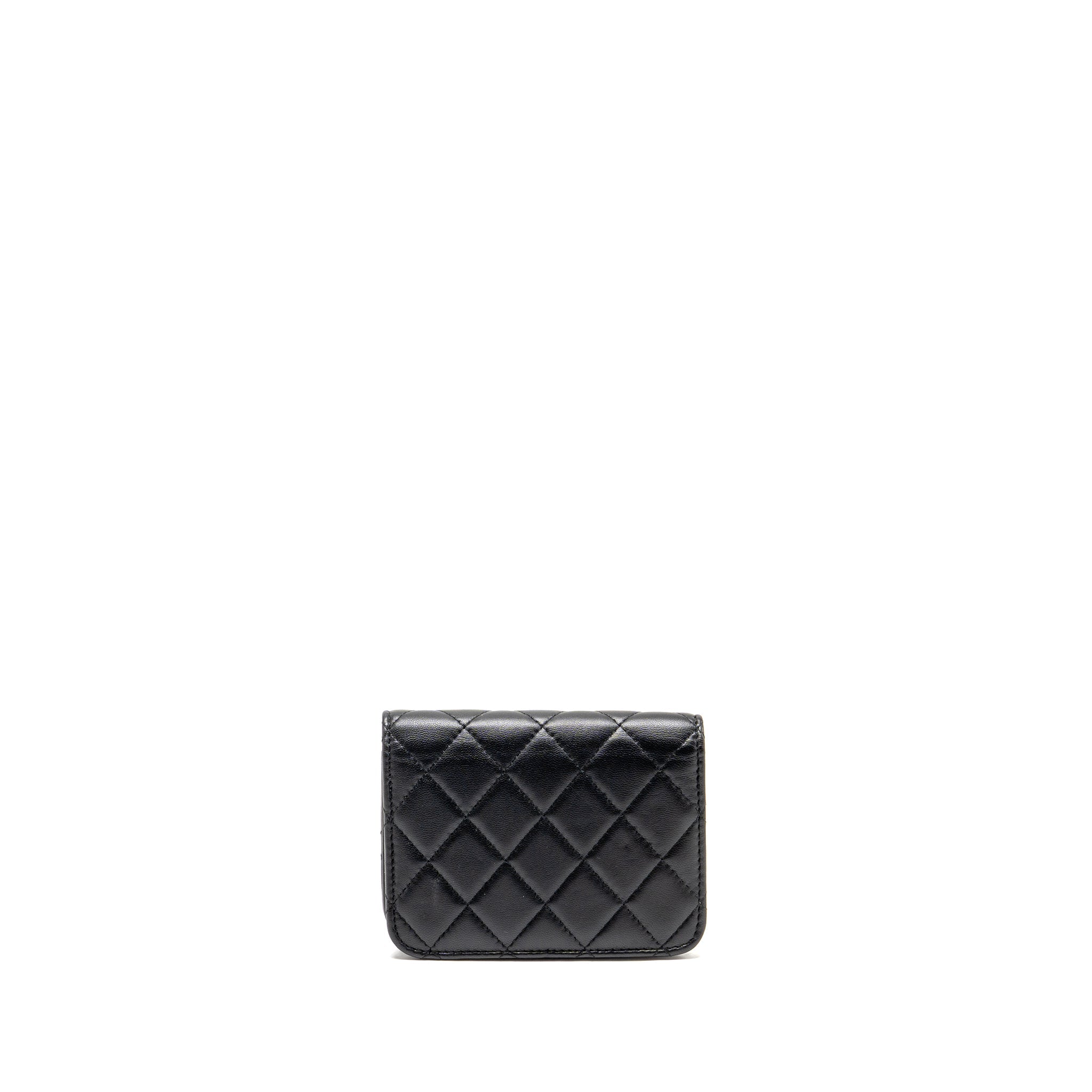 CHANEL ZIRCONIUM FLAP CLUTCH/CARD HOLDER WITH CHAIN LAMBSKIN BLACK GHW