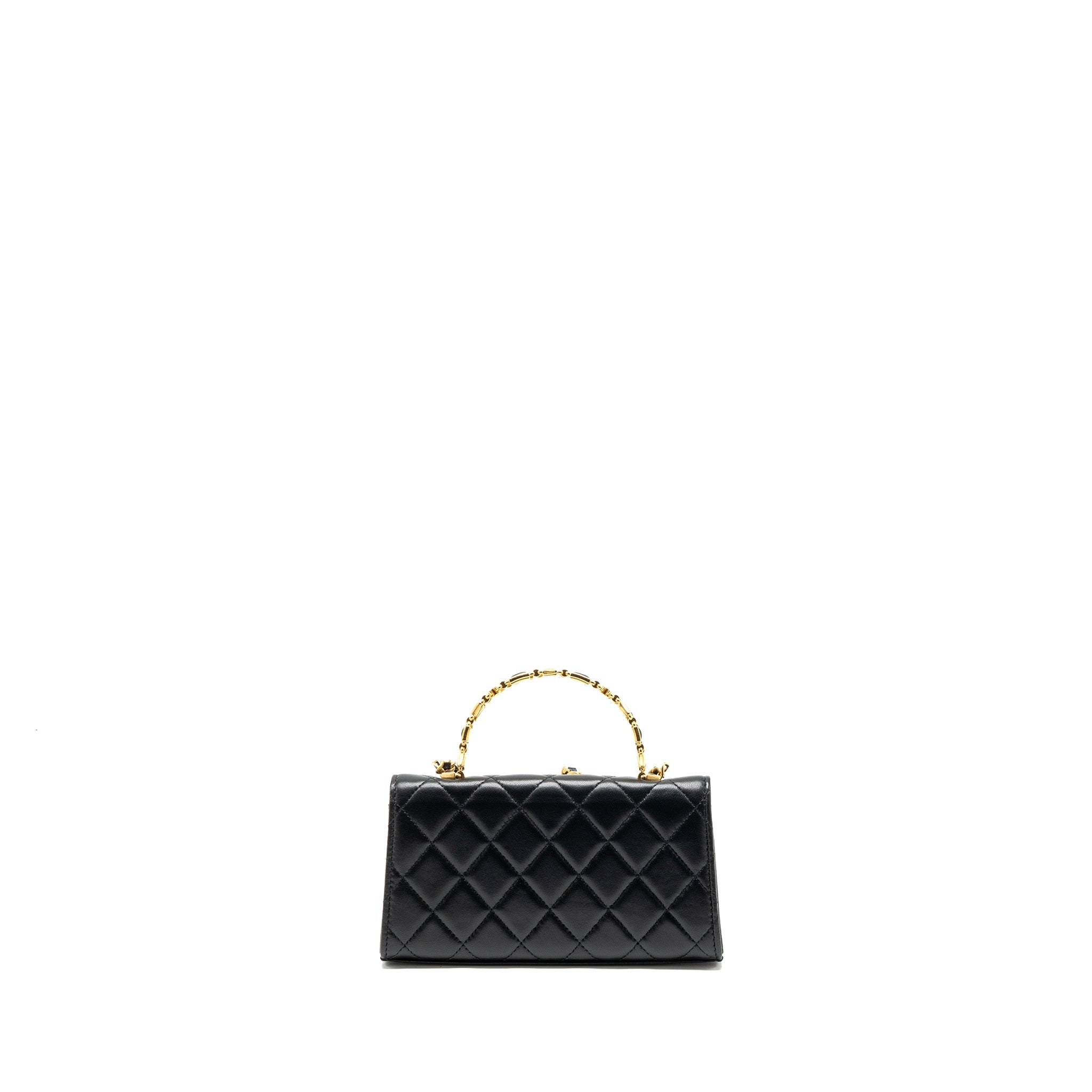 CHANEL 22B FLAP BAG WITH ENAMEL TOP HANDLE LAMBSKIN BLACK GHW (MICROCHIP)
