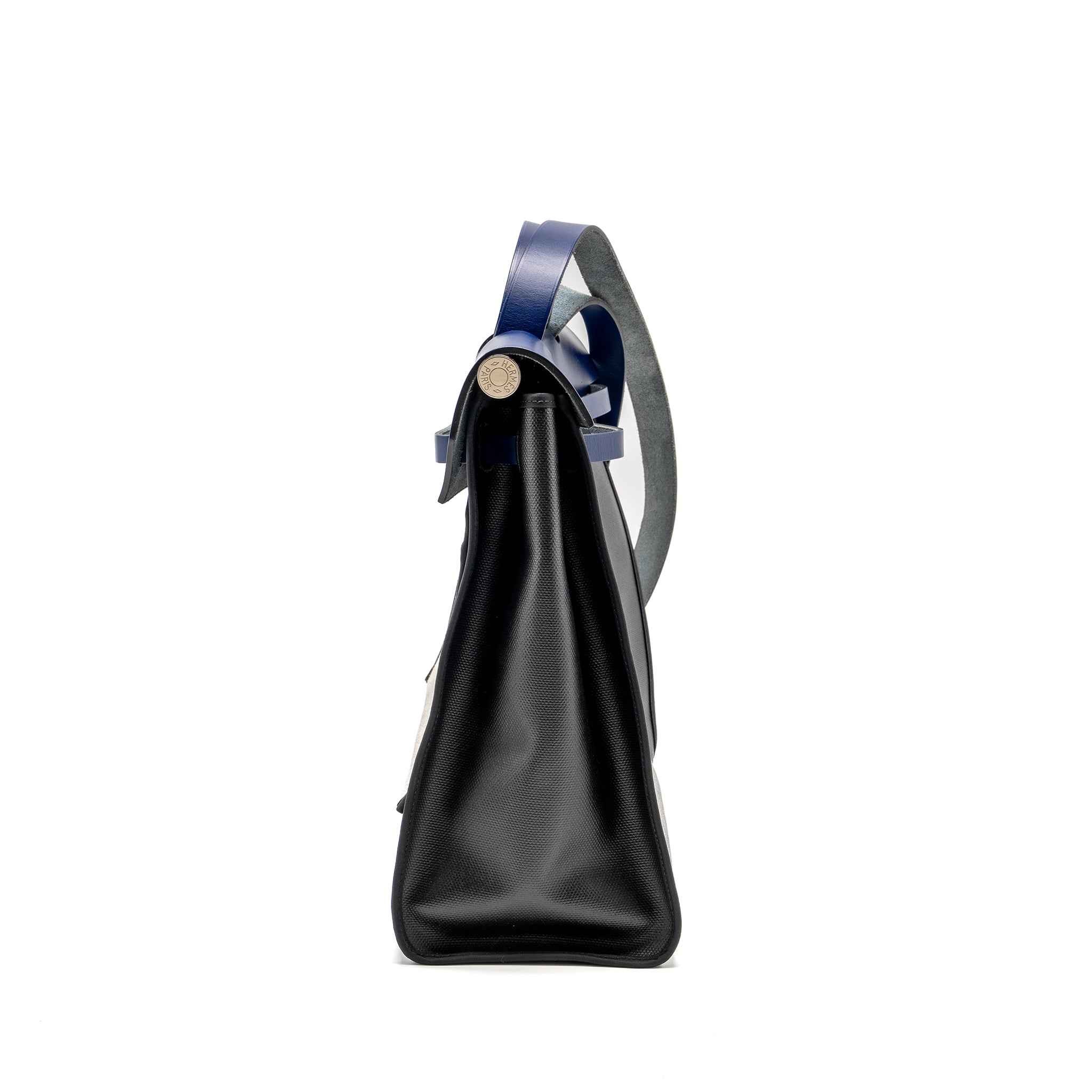 HERMES HERBAG 39 ZIP BAG BERLINE CANVAS / LEATHER BLACK / BLUE SHW