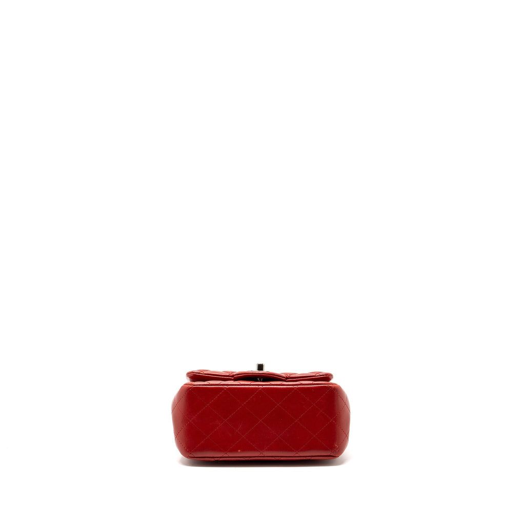 CHANEL MINI SQUARE FLAP BAG LAMBSKIN RED BLACK HARDWARE