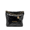 CHANEL MEDIUM 22 BAG SHINY CALFSKIN BLACK GHW (MICROCHIP)