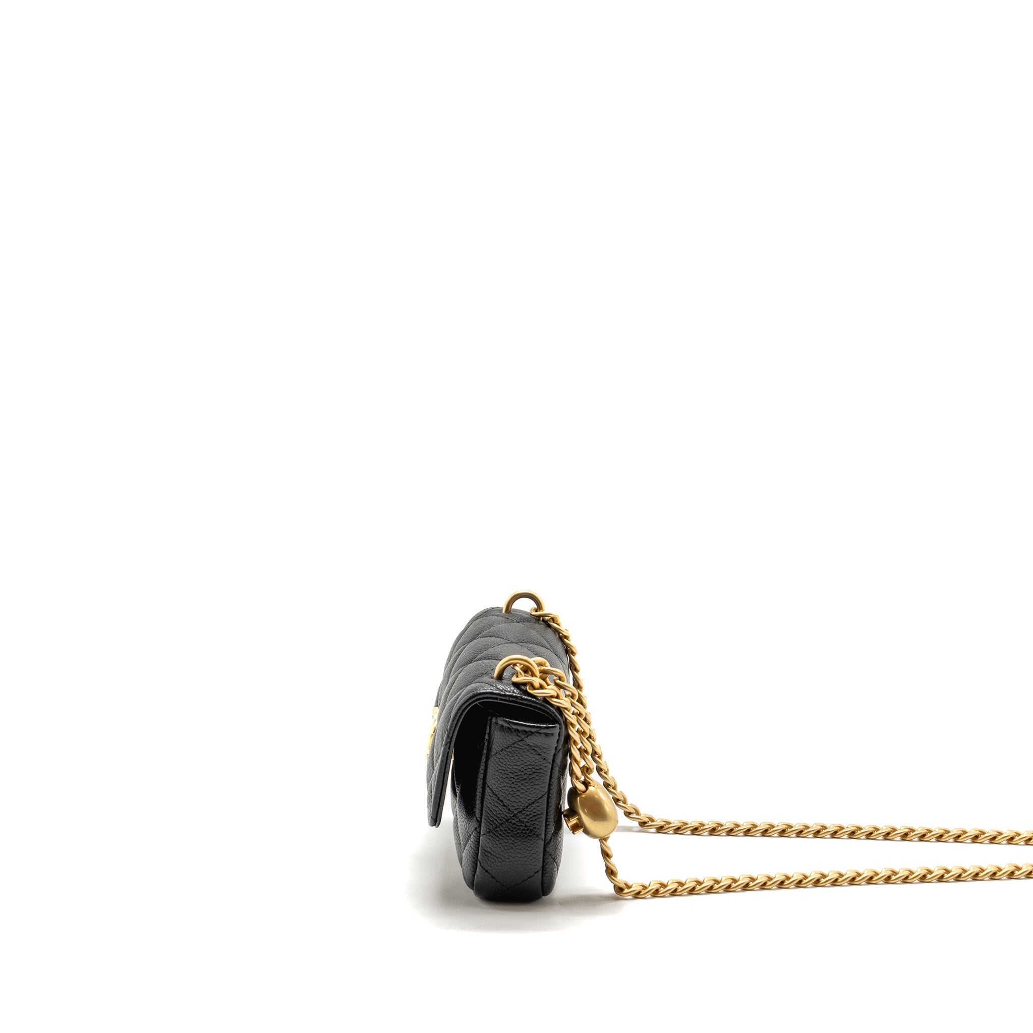 CHANEL COCO LOVE MINI FLAP WALLET WITH CHAIN CAVIAR BLACK GHW (MICROCHIP)