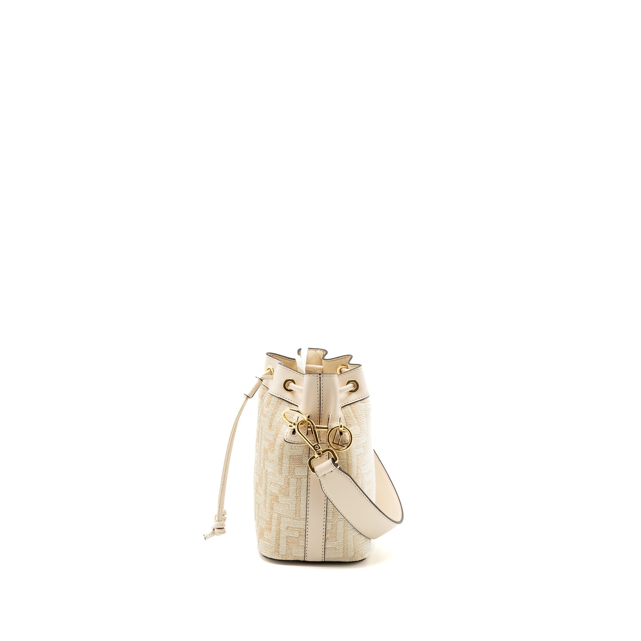 FENDI MINI MON TRESOR BUCKET BAG FABRIC / LEATHER CREAM LGHW
