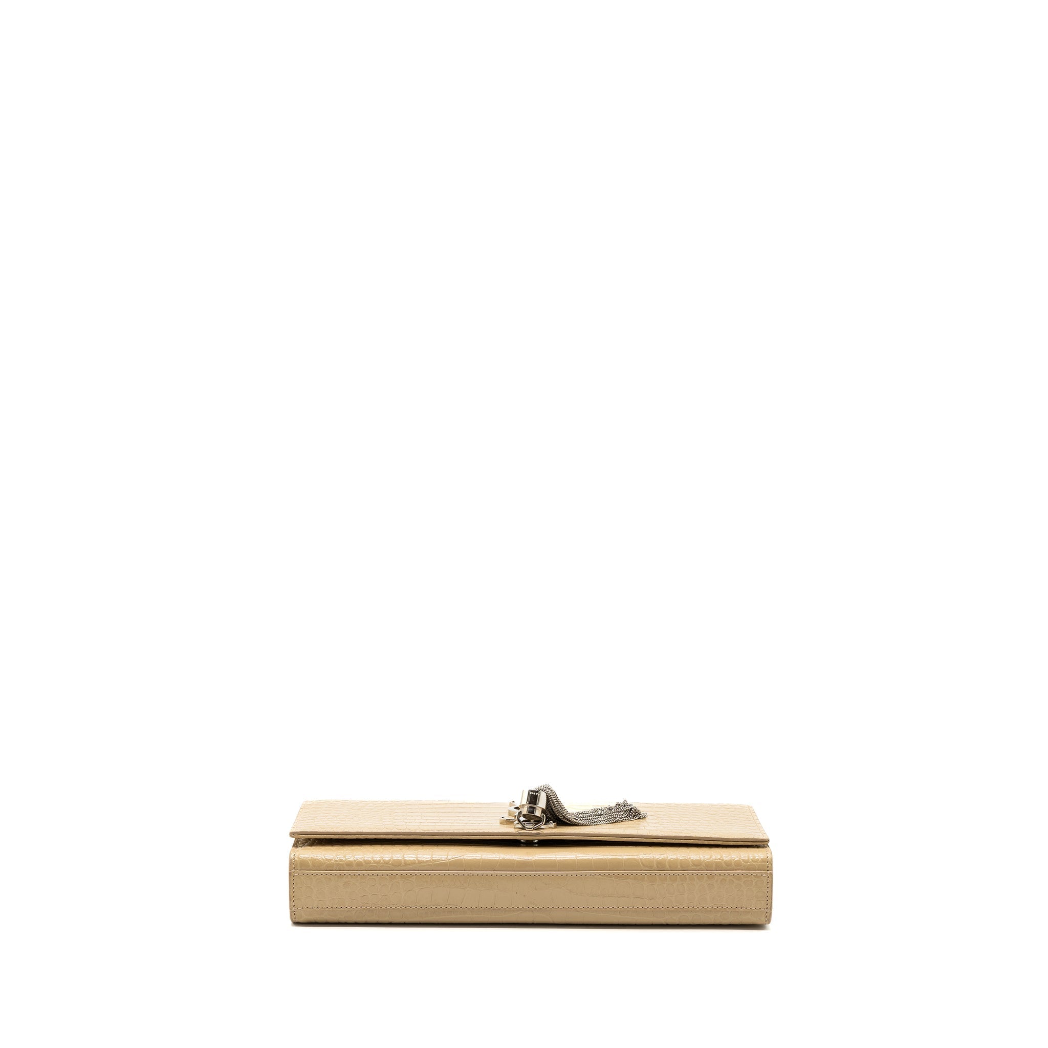 SAINT LAURENT KATE CLUTCH CROC EMBOSSED LEATHER BEIGE SHW