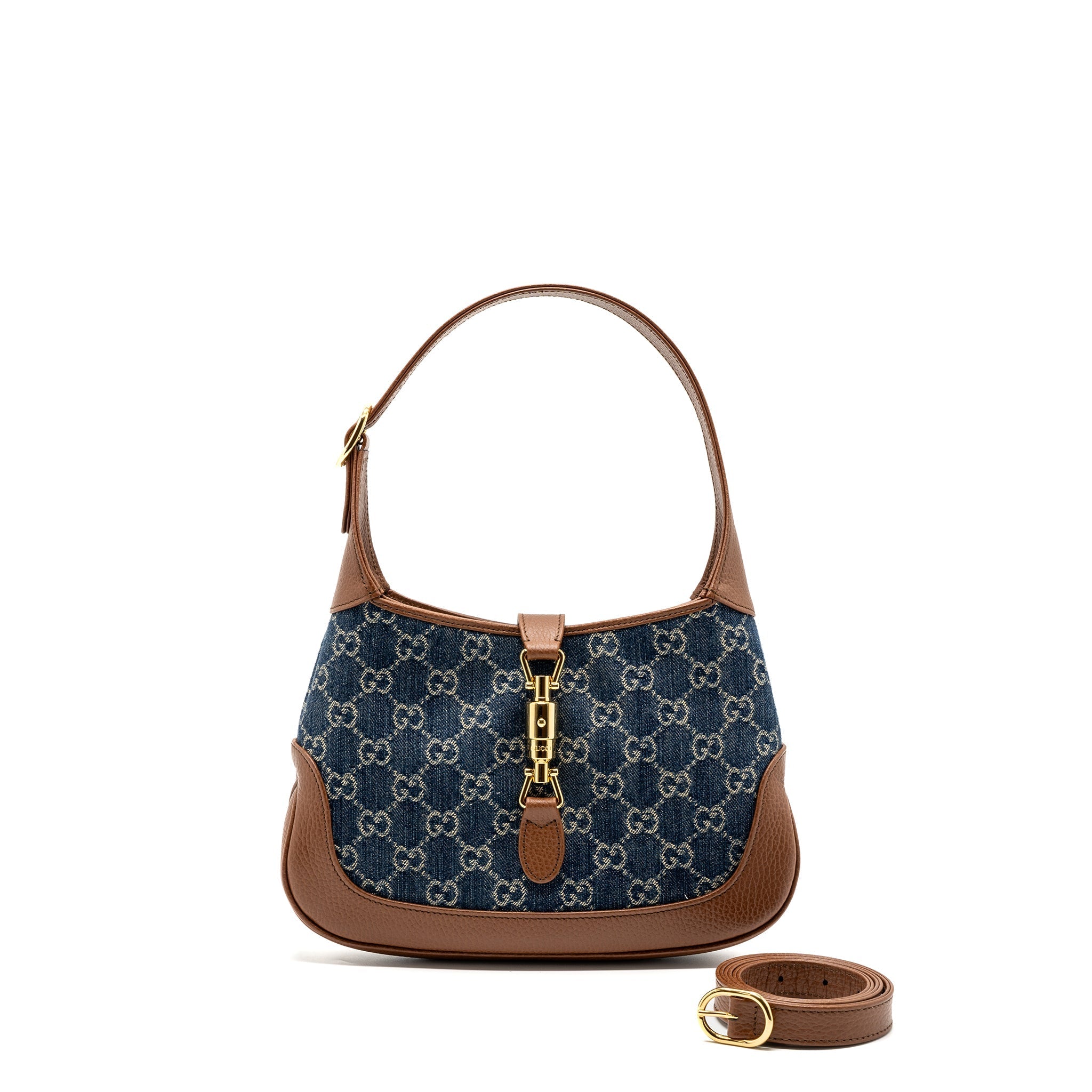 GUCCI JACKIE 1961 SMALL SHOULDER BAG DENIM / CALFSKIN BLUE/ BROWN GHW