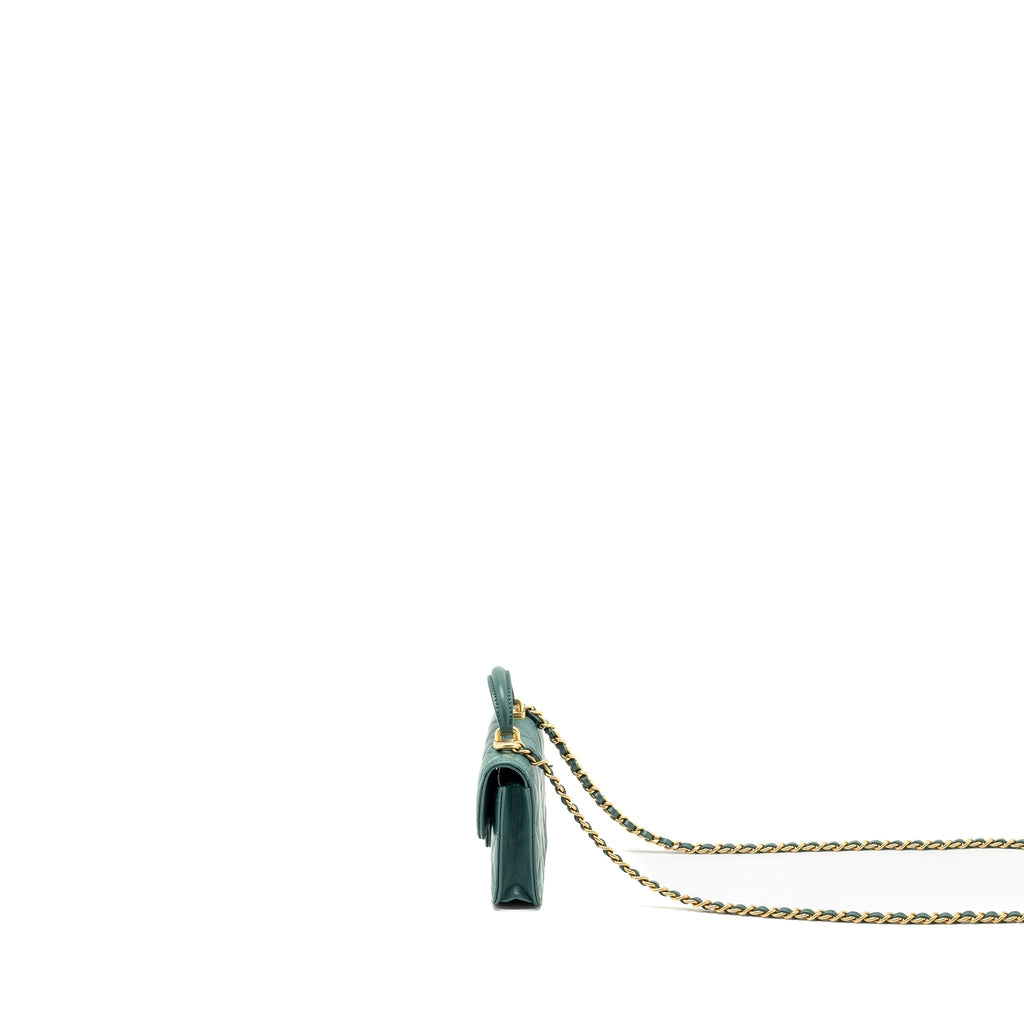CHANEL TOP HANDLE MINI FLAP BAG WITH CHAIN LAMBSKIN GREEN GHW