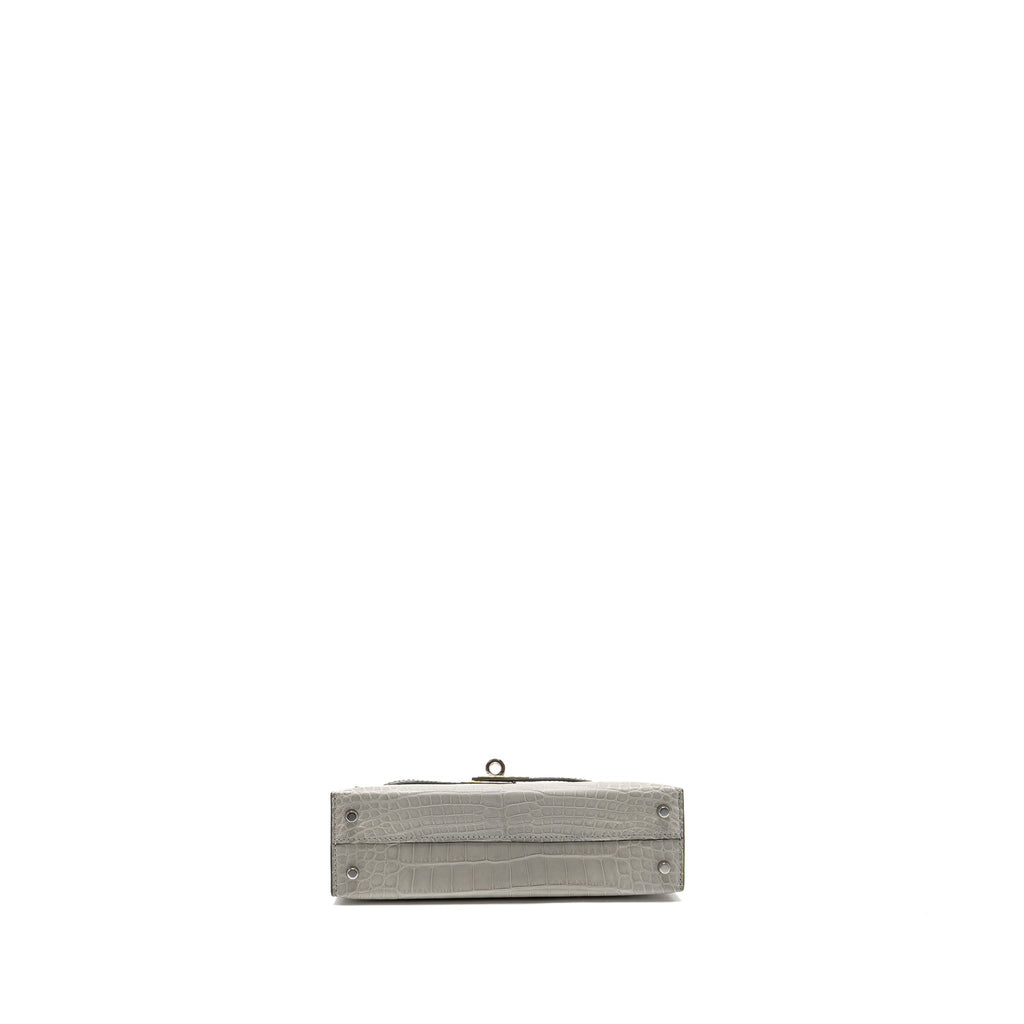 HERMES MINI KELLY II ALLIGATOR MISSISSIPPIENSIS MATT GRIS PERLE / BLACK SHW