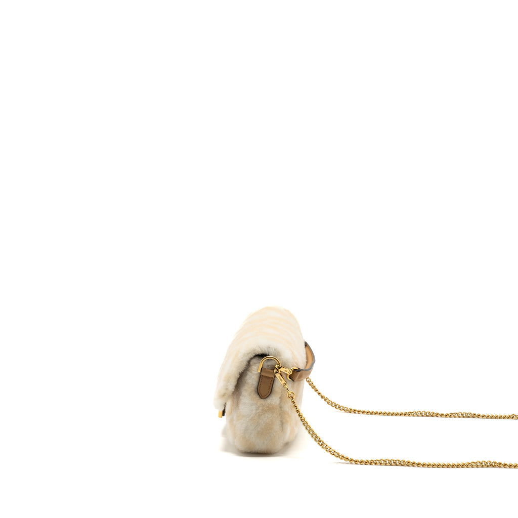 FENDI MINI BAGUETTE SHEEPSKIN BEIGE/ WHITE GHW