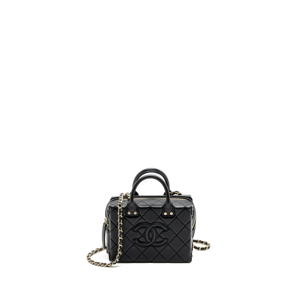 CHANEL 22B TOP HANDLE SMALL VANITY CASE CALFSKIN BLACK GHW(MICROCHIP)