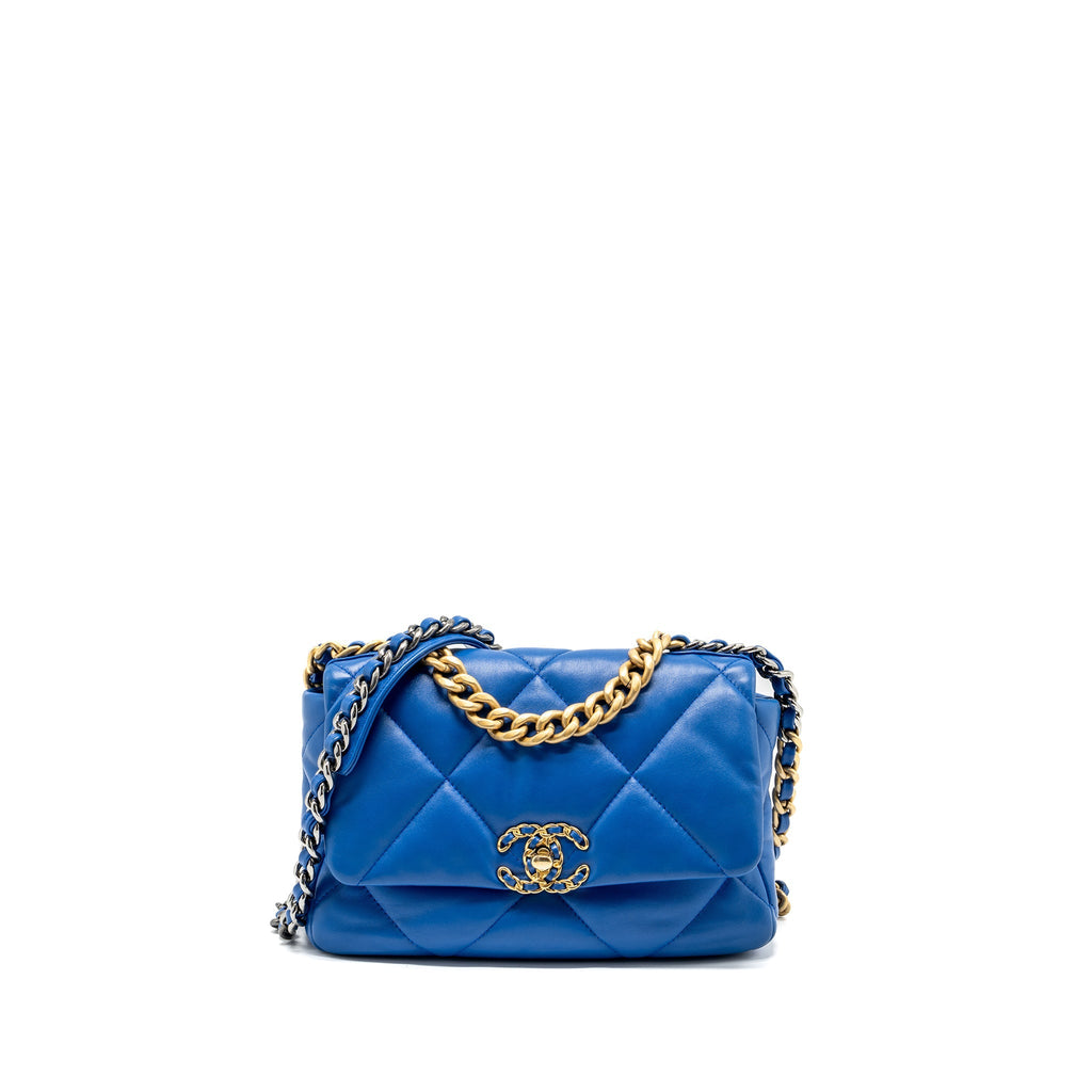 CHANEL SMALL 19 BAG LAMBSKIN BLUE MULTICOLOUR HARDWARE (MICROCHIP)