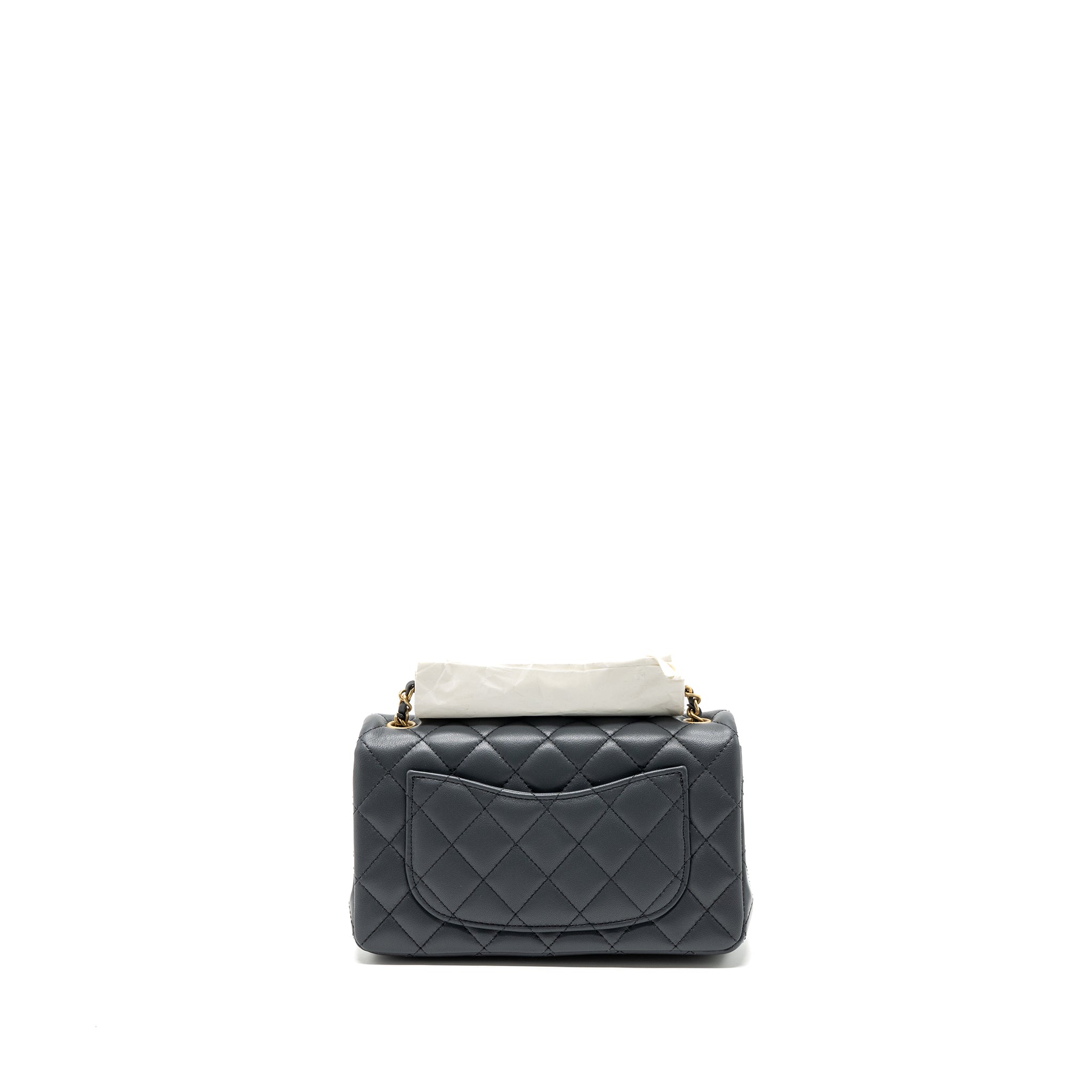 CHANEL 23K PEARL CRUSH MINI RECTANGULAR FLAP BAG LAMBSKIN DARK GREY GHW