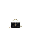 CHANEL 22B FLAP BAG WITH ENAMEL TOP HANDLE LAMBSKIN BLACK GHW (MICROCHIP)