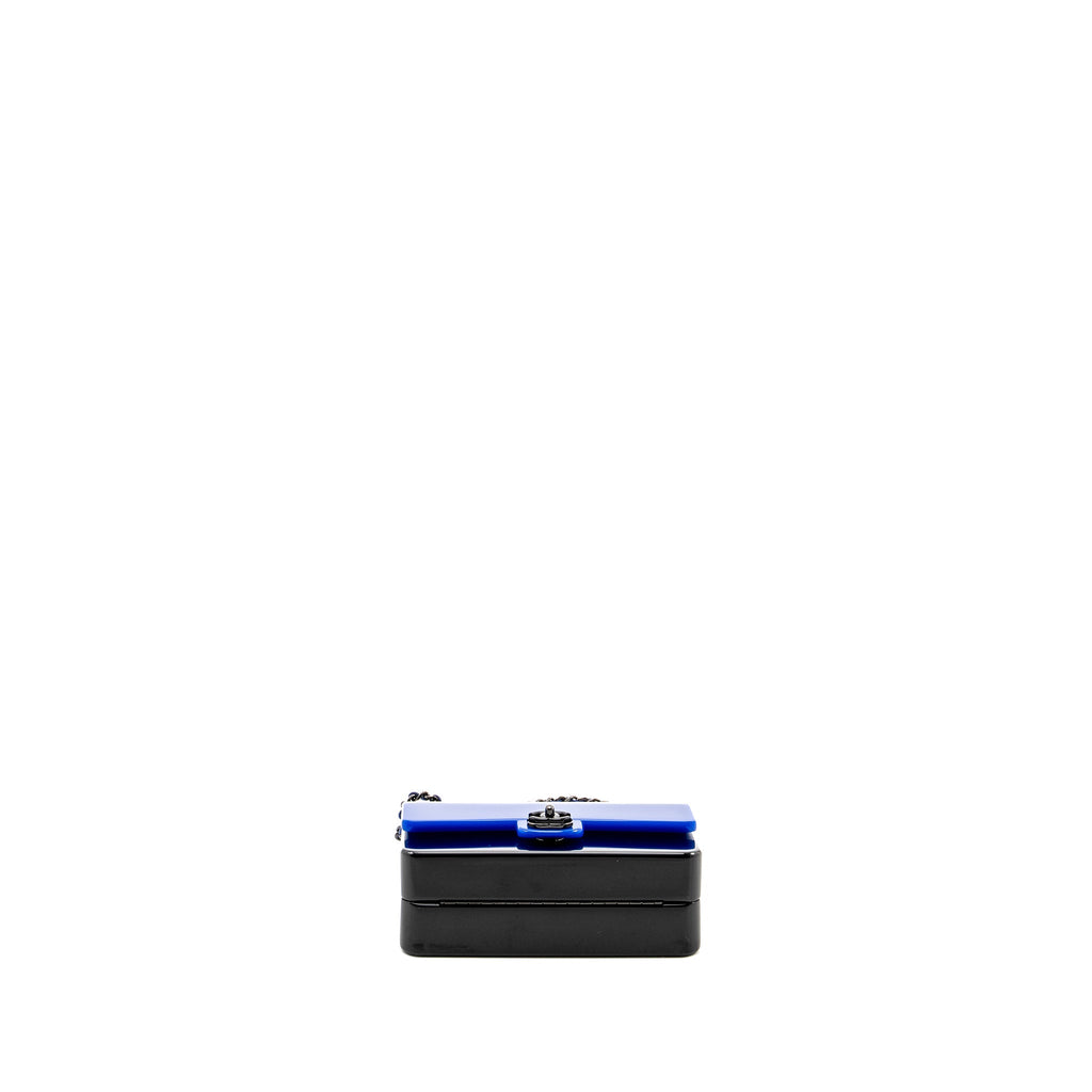 CHANEL 21K PLEXI FLAP EVENING BAG BLUE/BLACK WITH BLACK HARDWARE (MICROCHIP)