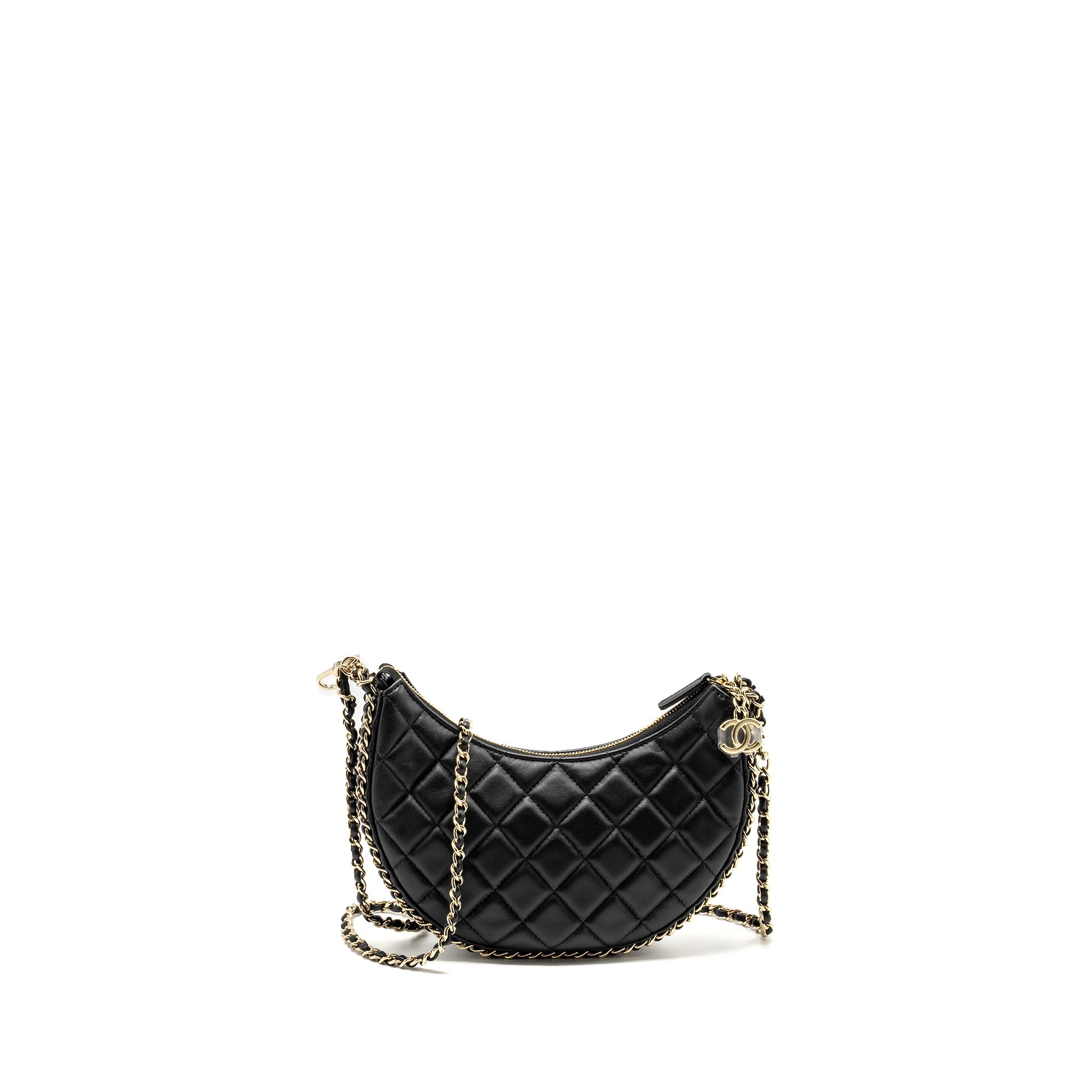 CHANEL SMALL MOON HOBO BAG LAMBSKIN BLACK LGHW (MICROCHIP)