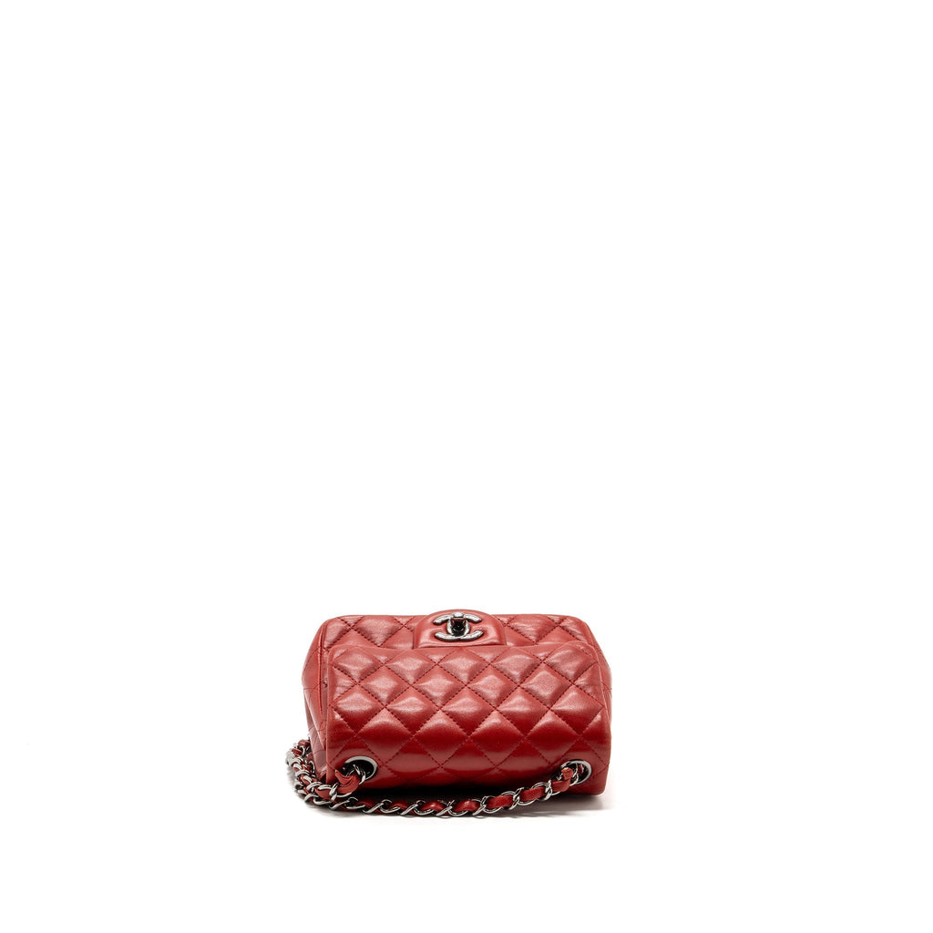 CHANEL MINI SQUARE FLAP BAG LAMBSKIN RED BLACK HARDWARE