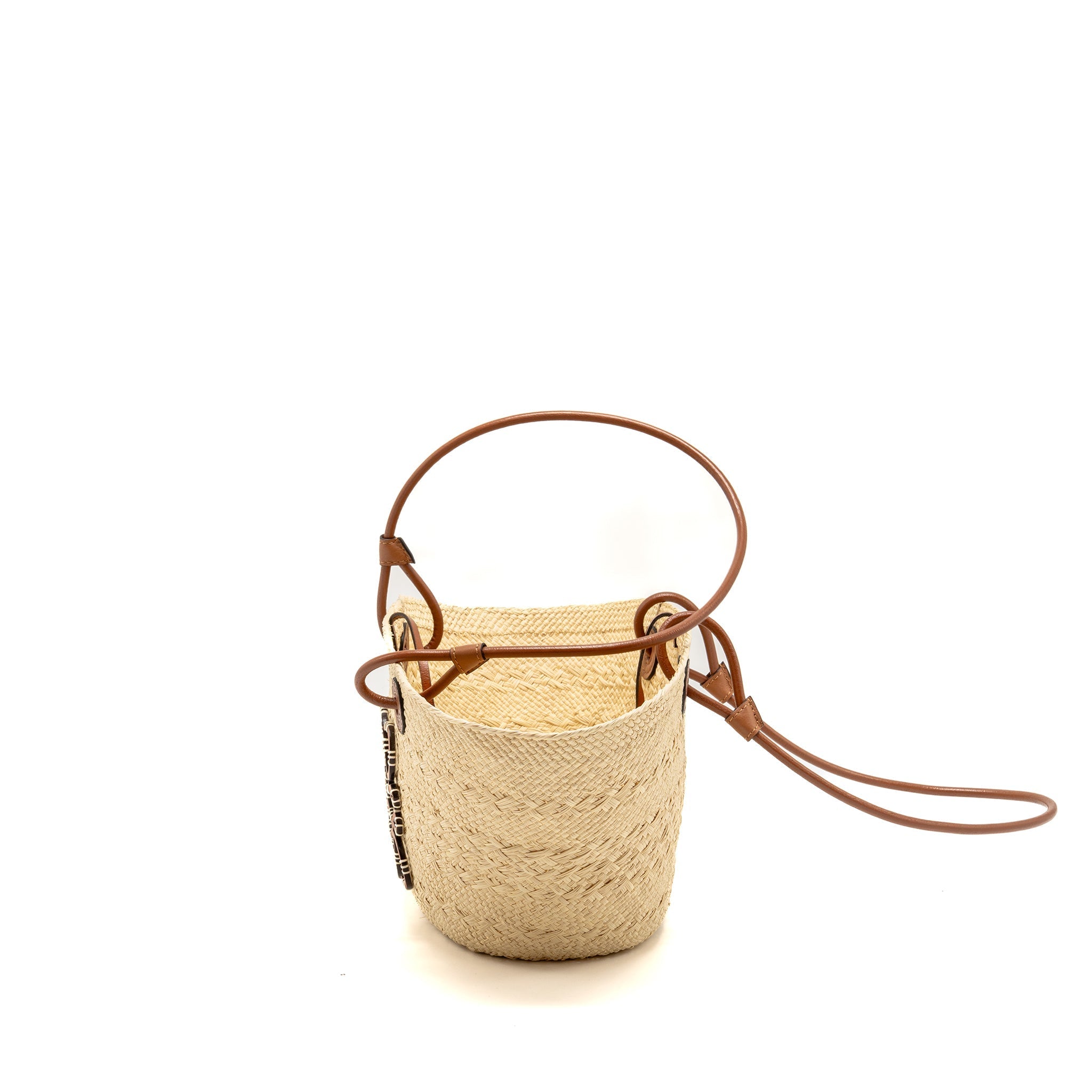 LOEWE SMALL ANAGRAM BASKET BAG IRACA PALM/CALFSKIN NATURAL/TAN