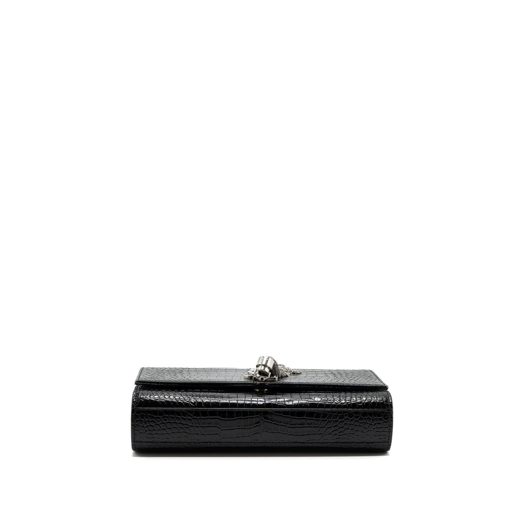 SAINT LAURENT/YSL KATE TASSEL CROC-EMBOSSED CALFSKIN BLACK SH