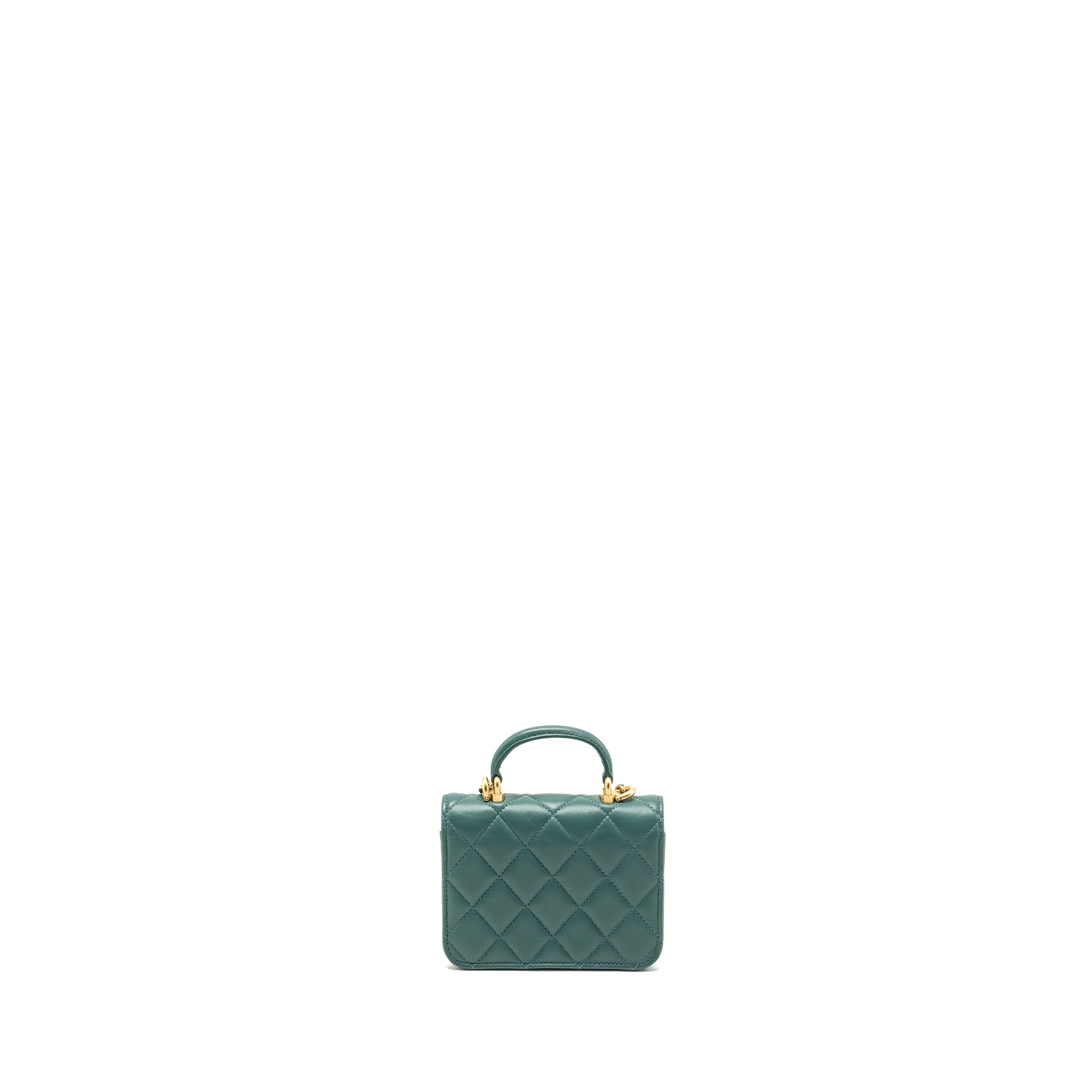 CHANEL TOP HANDLE MINI FLAP BAG WITH CHAIN LAMBSKIN GREEN GHW