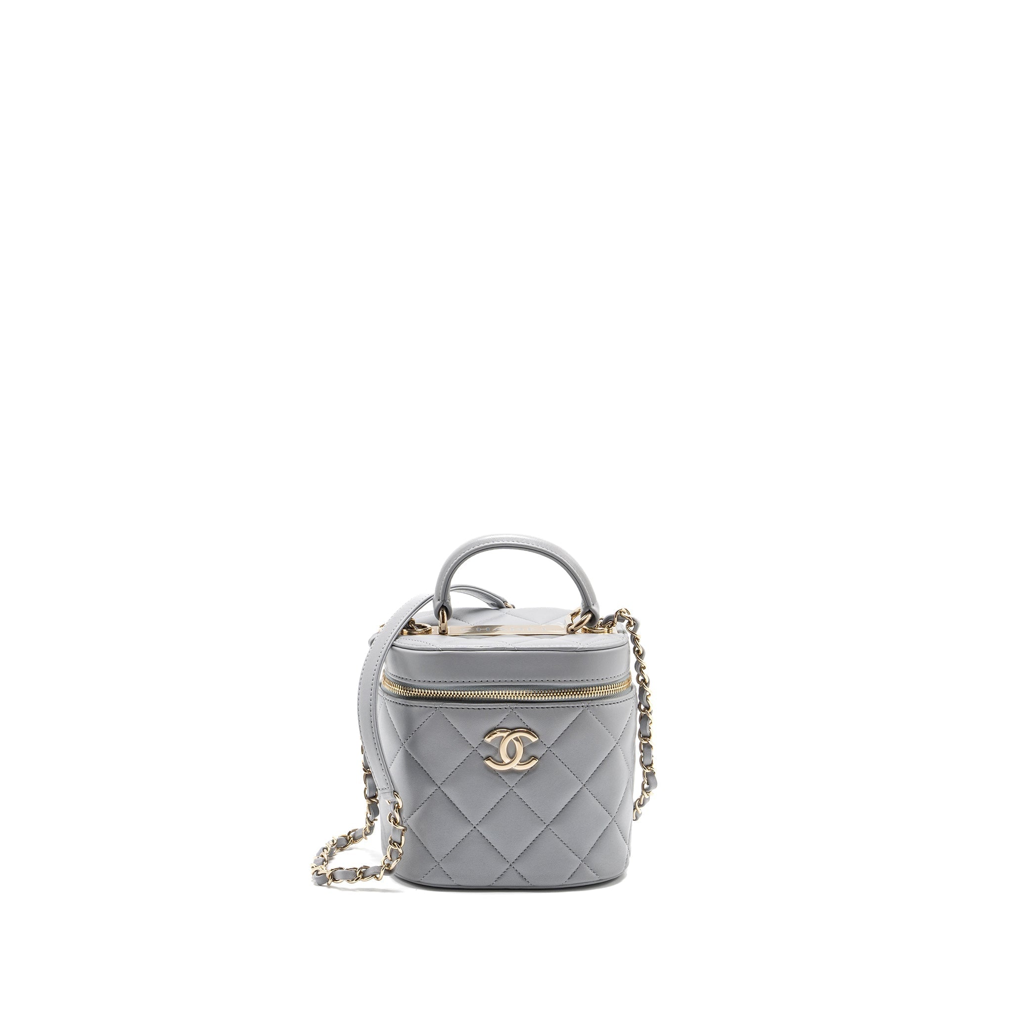 CHANEL TRENDY CC TOP HANDLE VANITY WITH CHAIN LAMBSKIN GREY LGHW