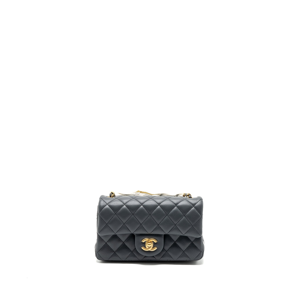 CHANEL 23K PEARL CRUSH MINI RECTANGULAR FLAP BAG LAMBSKIN DARK GREY GHW